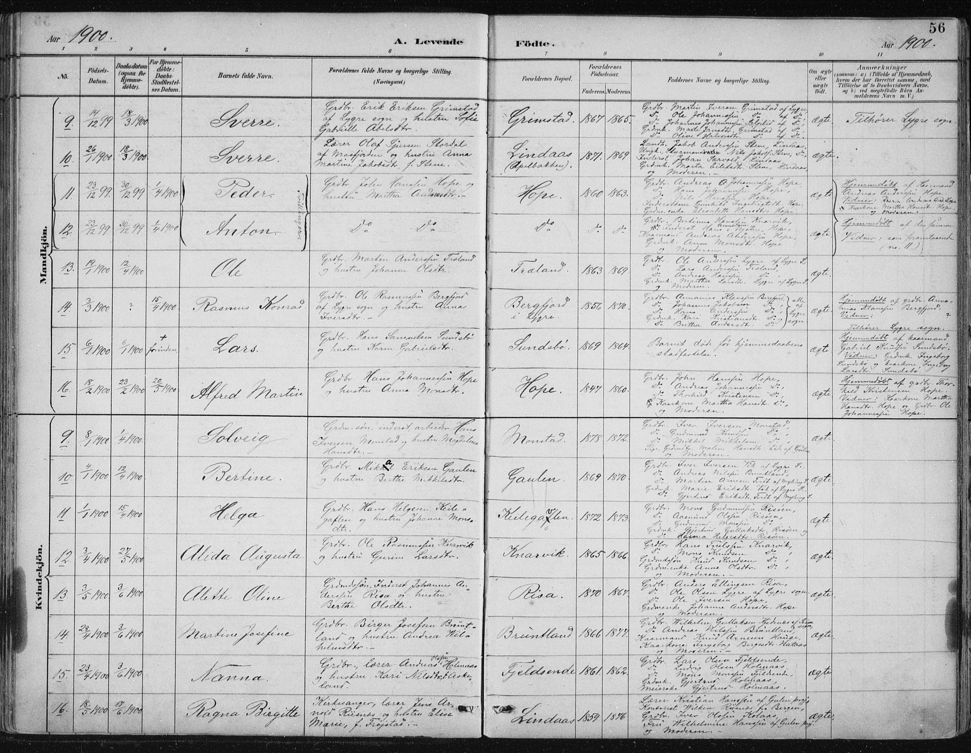 Lindås Sokneprestembete, SAB/A-76701/H/Hab: Parish register (copy) no. B 3, 1886-1914, p. 56