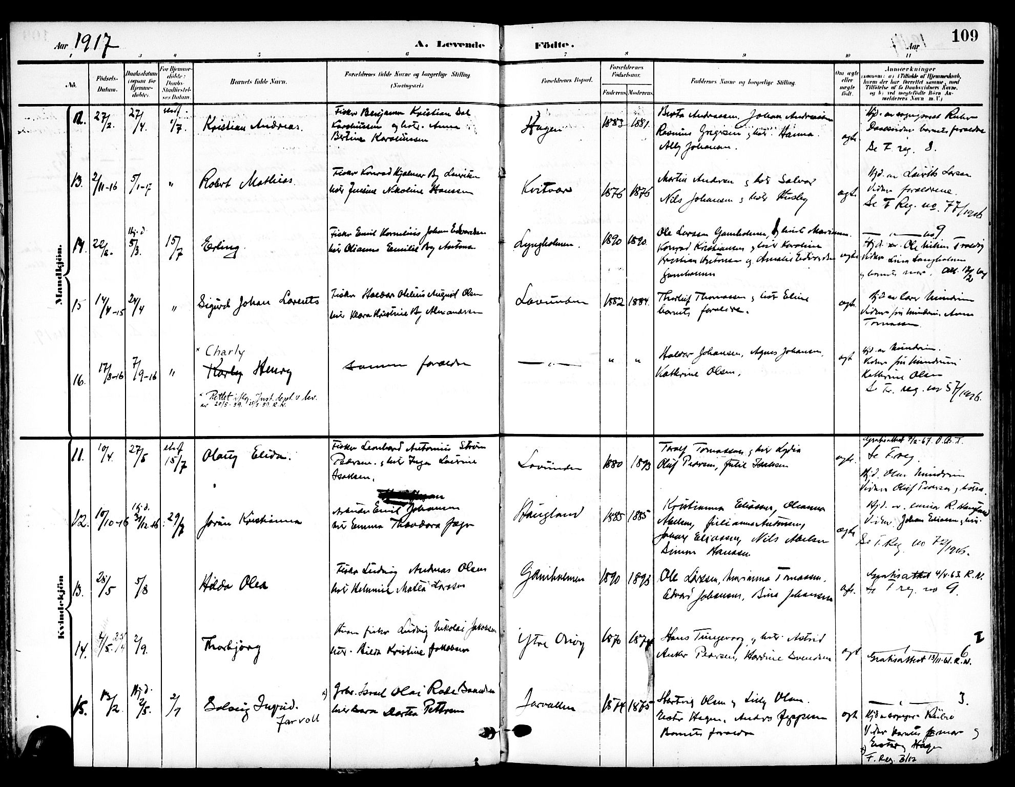 Ministerialprotokoller, klokkerbøker og fødselsregistre - Nordland, SAT/A-1459/839/L0569: Parish register (official) no. 839A06, 1903-1922, p. 109