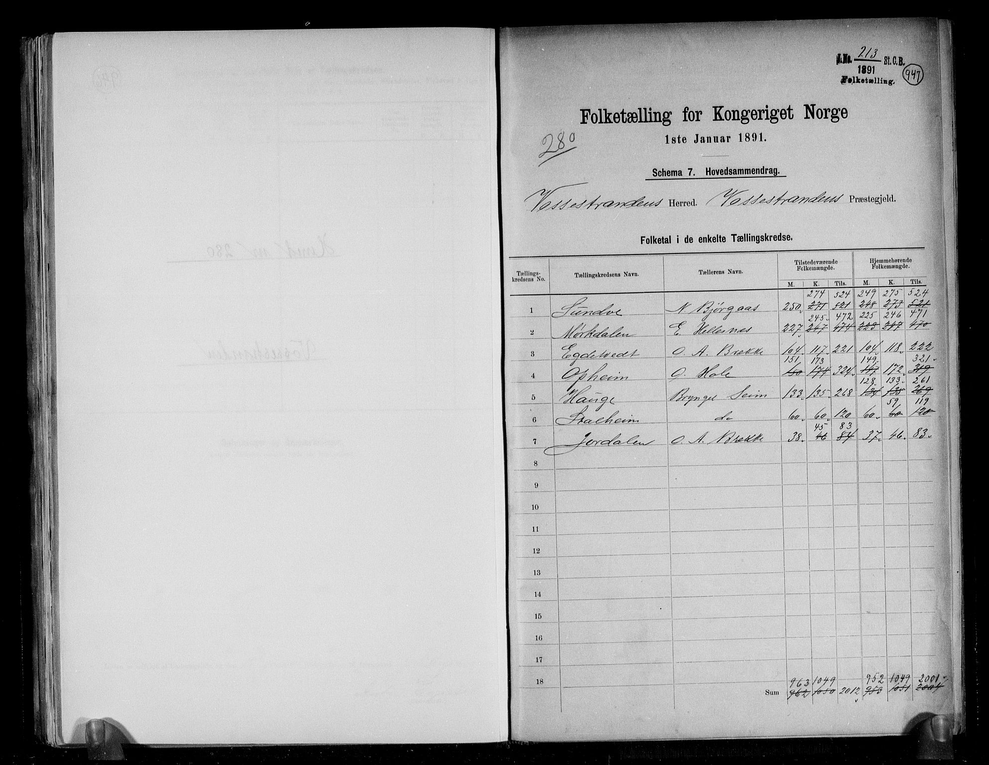 RA, 1891 census for 1236 Vossestrand, 1891, p. 2