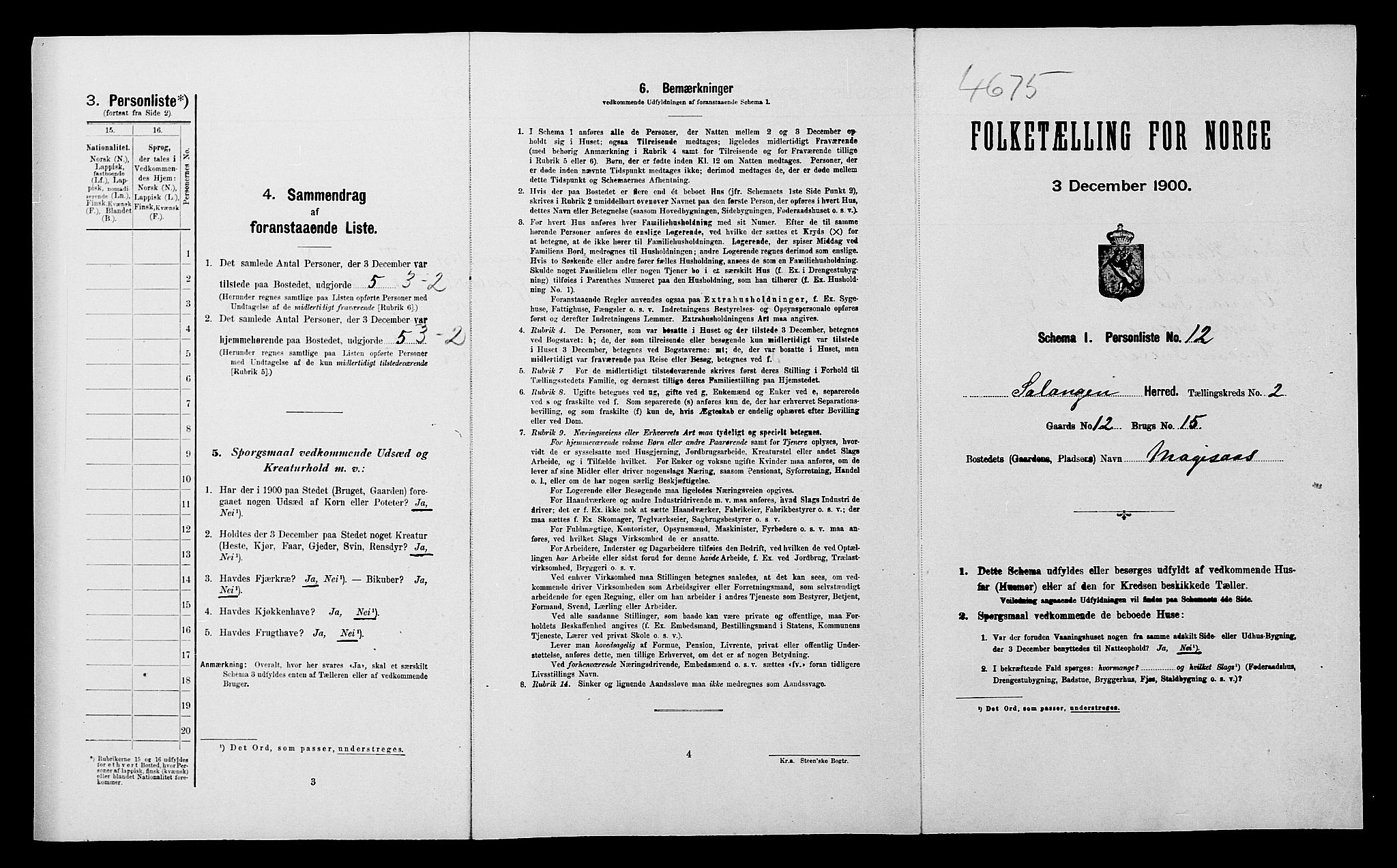 SATØ, 1900 census for Salangen, 1900, p. 137