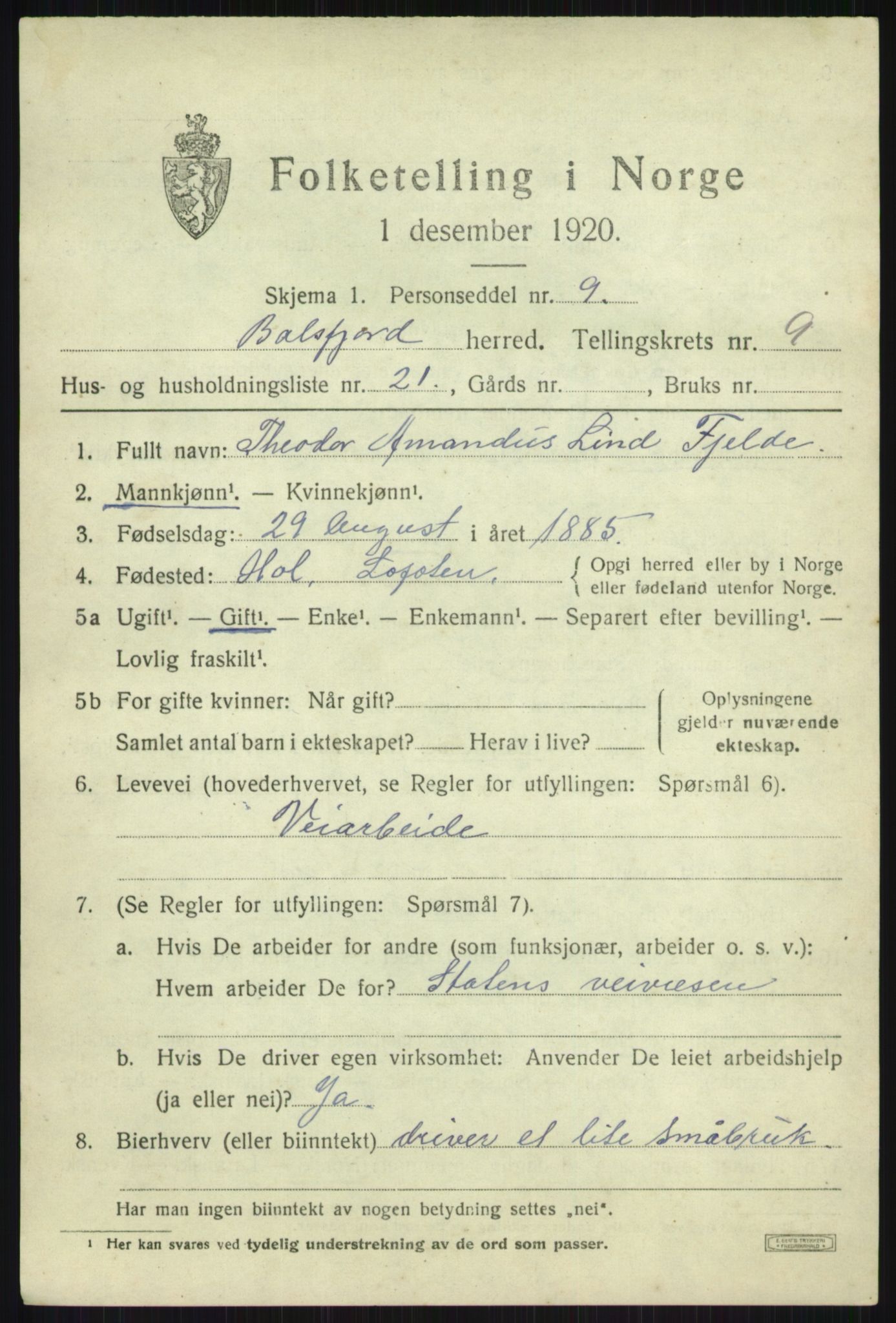 SATØ, 1920 census for Balsfjord, 1920, p. 5266