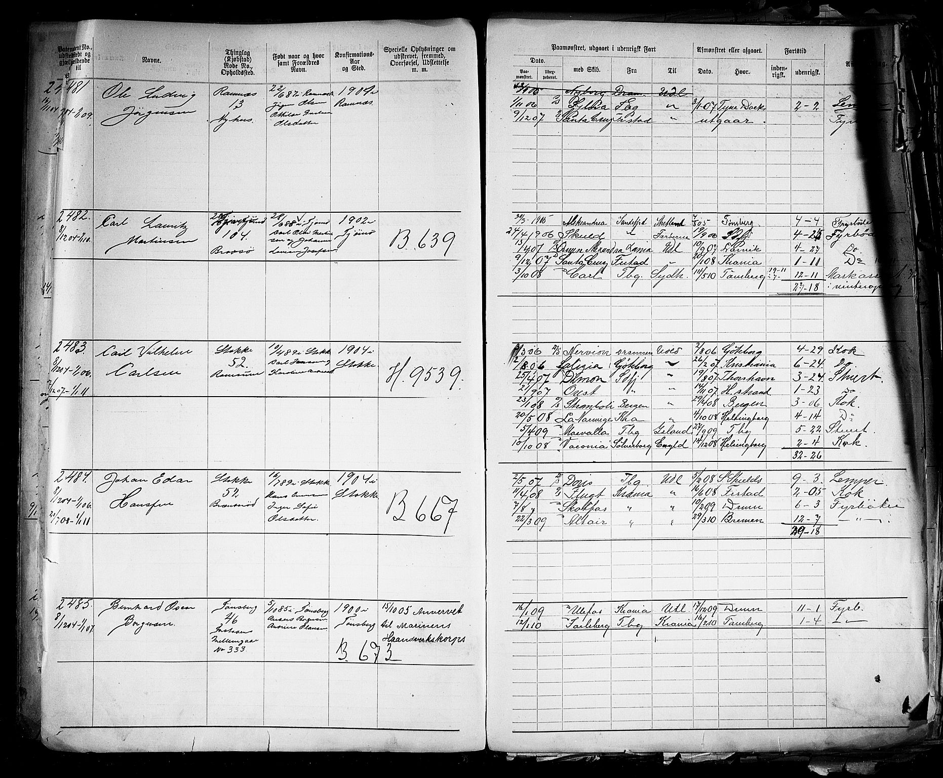 Tønsberg innrulleringskontor, AV/SAKO-A-786/F/Fb/L0005: Annotasjonsrulle Patent nr. 2401-4080, 1904-1910, p. 20
