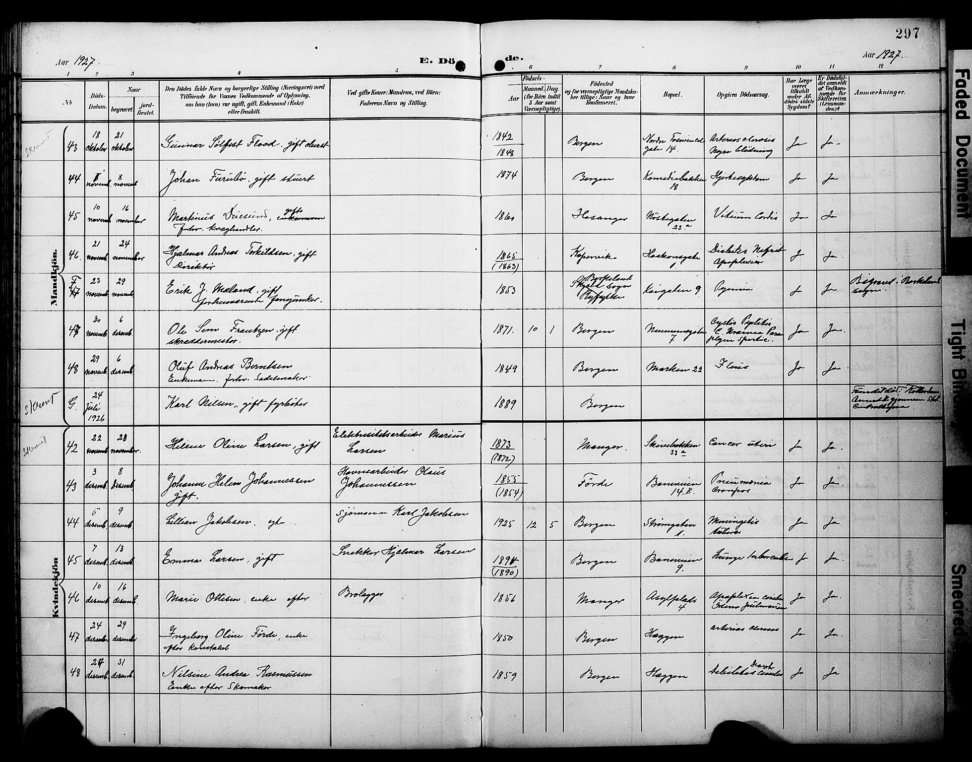 Domkirken sokneprestembete, AV/SAB-A-74801/H/Hab/L0042: Parish register (copy) no. E 6, 1900-1929, p. 297