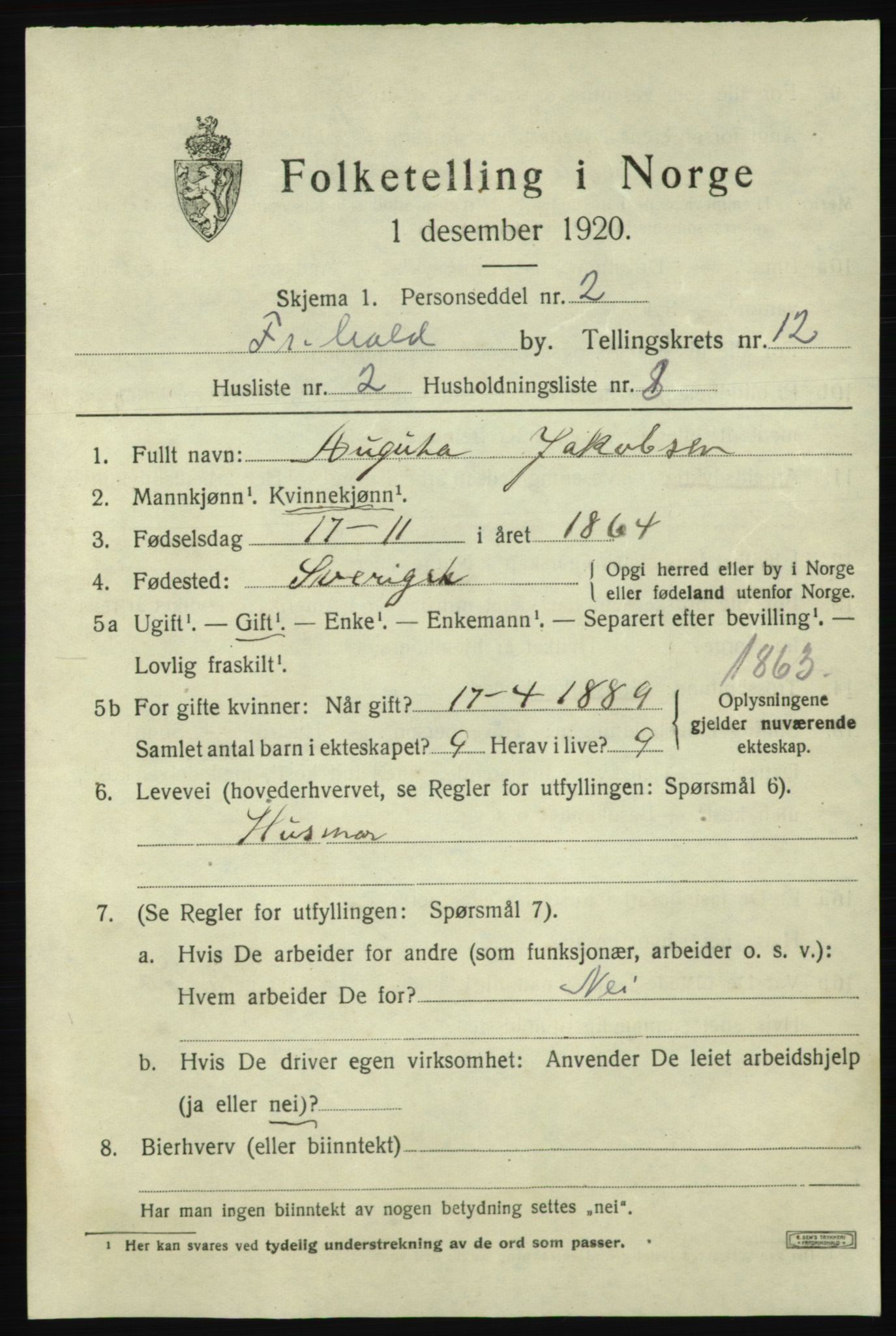 SAO, 1920 census for Fredrikshald, 1920, p. 19901