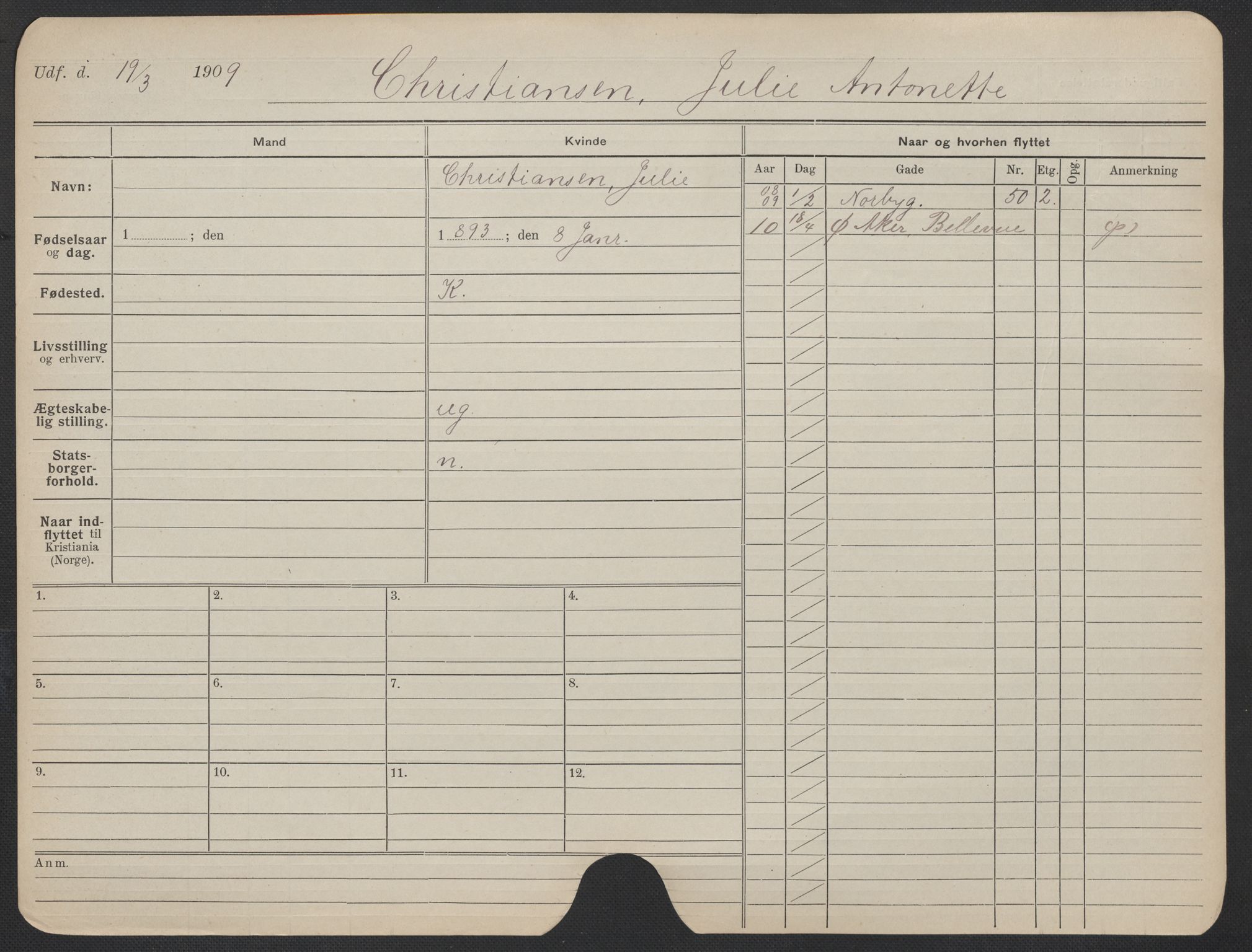 Oslo folkeregister, Registerkort, AV/SAO-A-11715/F/Fa/Fac/L0019: Kvinner, 1906-1914, p. 331a