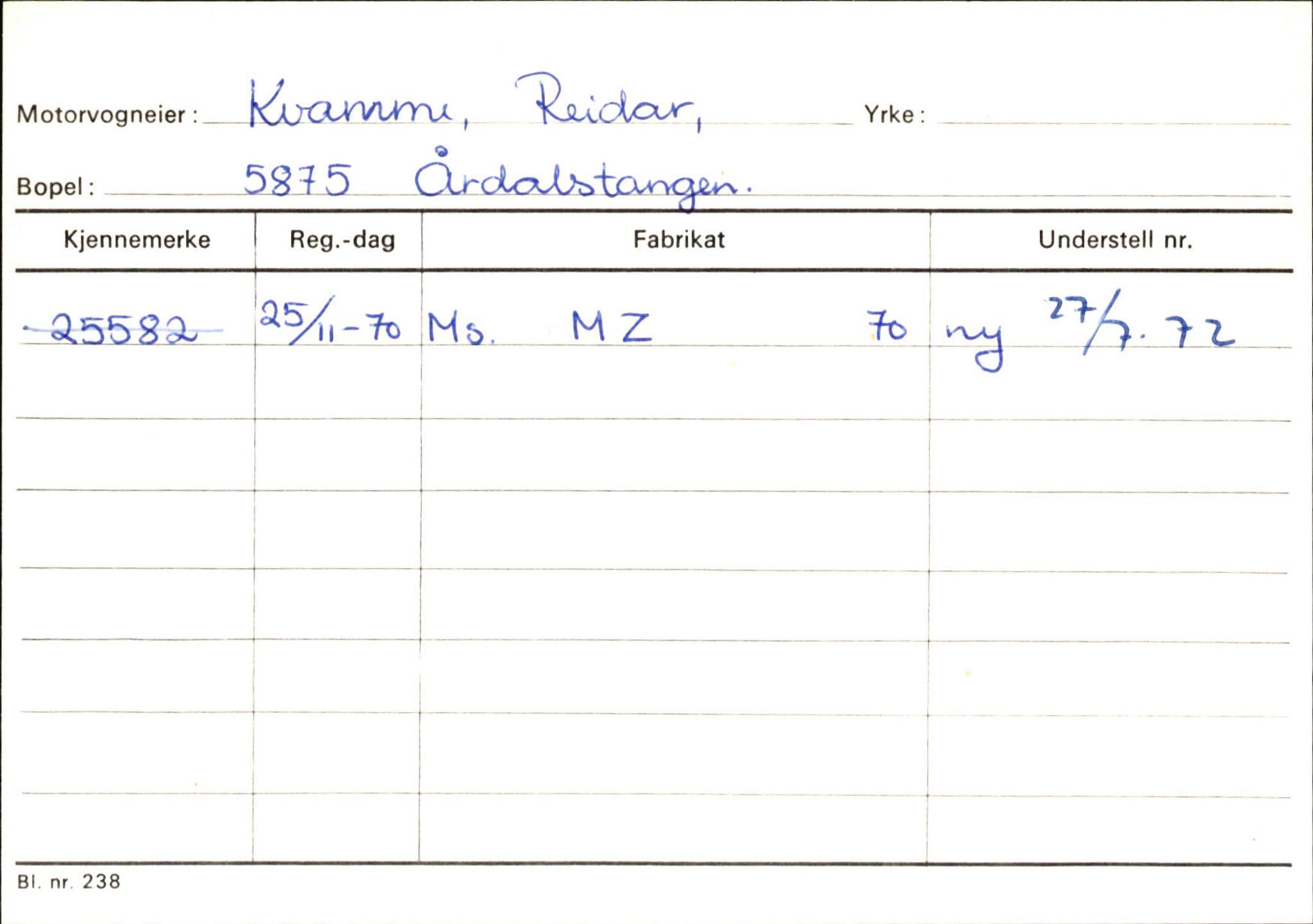 Statens vegvesen, Sogn og Fjordane vegkontor, SAB/A-5301/4/F/L0145: Registerkort Vågsøy S-Å. Årdal I-P, 1945-1975, p. 1315