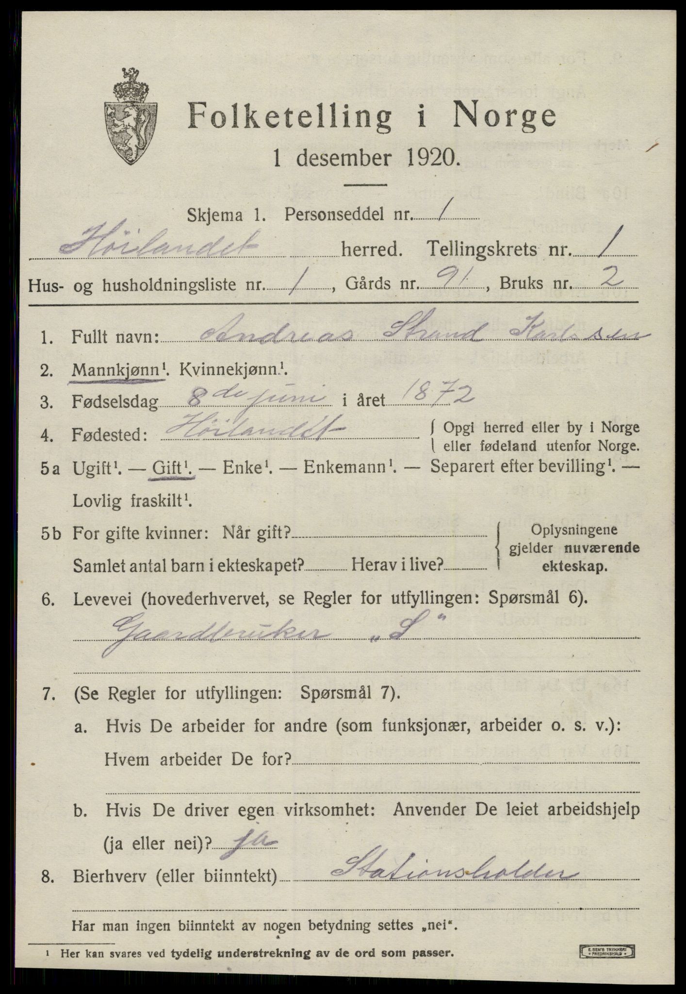 SAT, 1920 census for Høylandet, 1920, p. 454