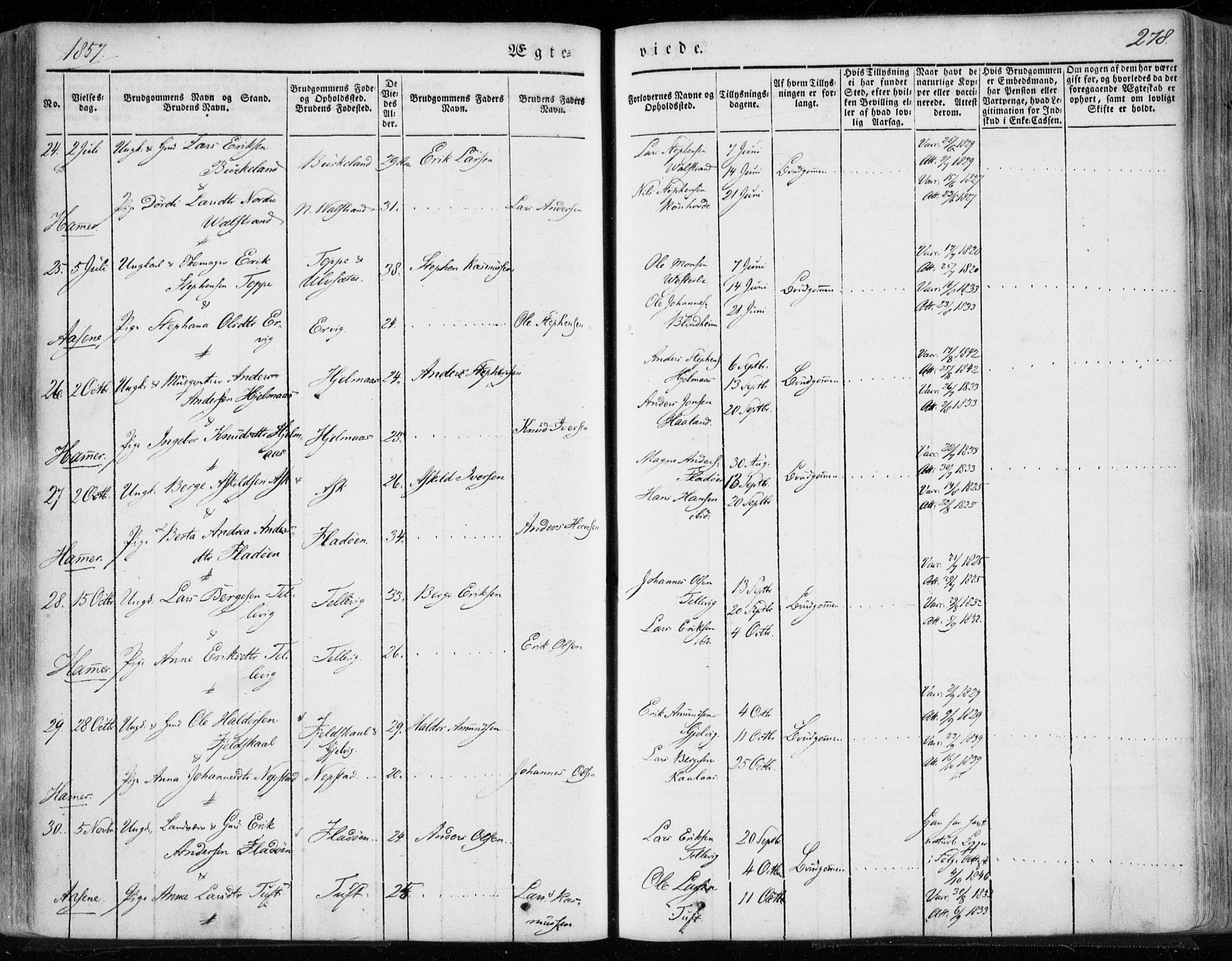 Hamre sokneprestembete, AV/SAB-A-75501/H/Ha/Haa/Haaa/L0013: Parish register (official) no. A 13, 1846-1857, p. 278