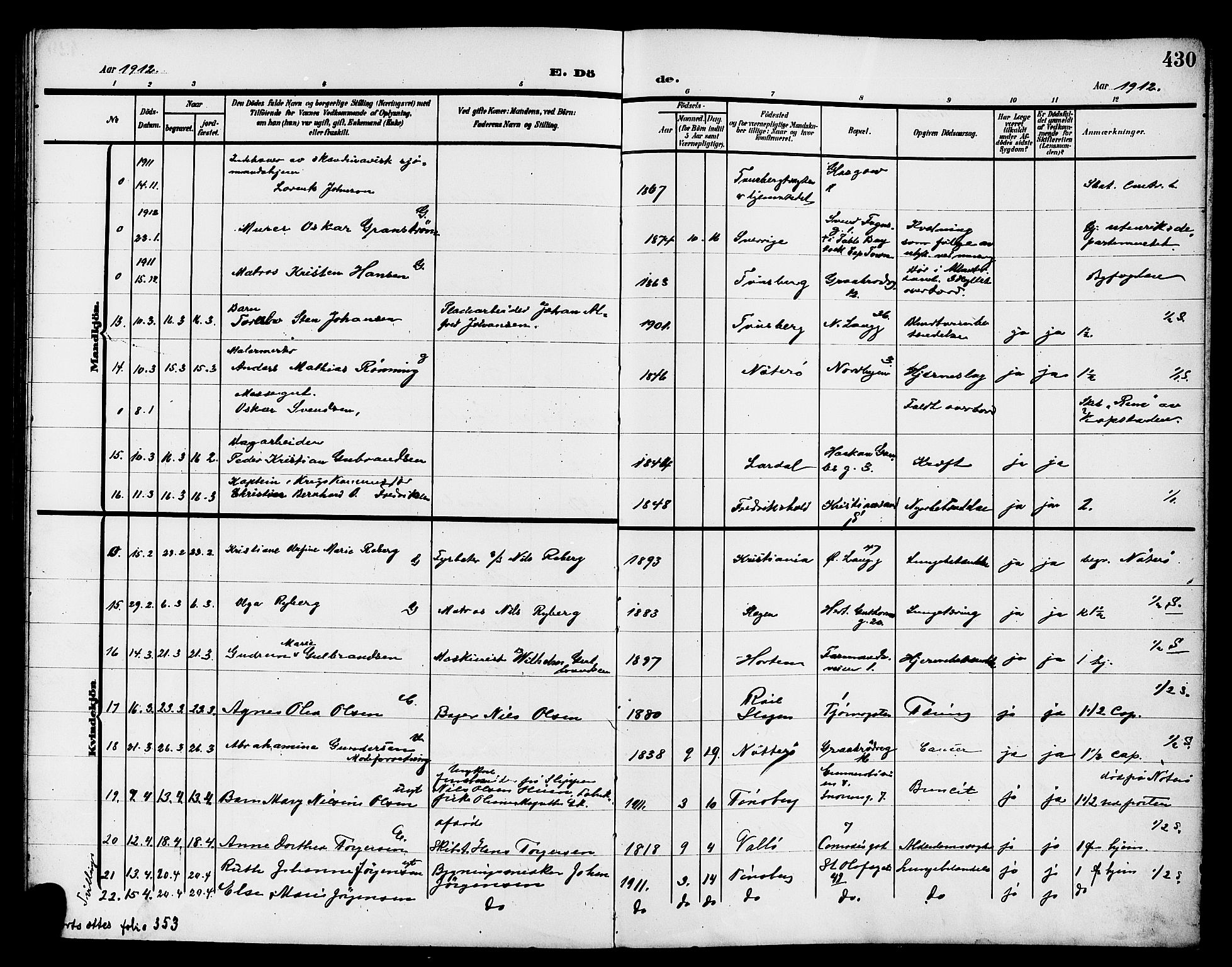 Tønsberg kirkebøker, AV/SAKO-A-330/G/Ga/L0008: Parish register (copy) no. 8, 1905-1912, p. 430