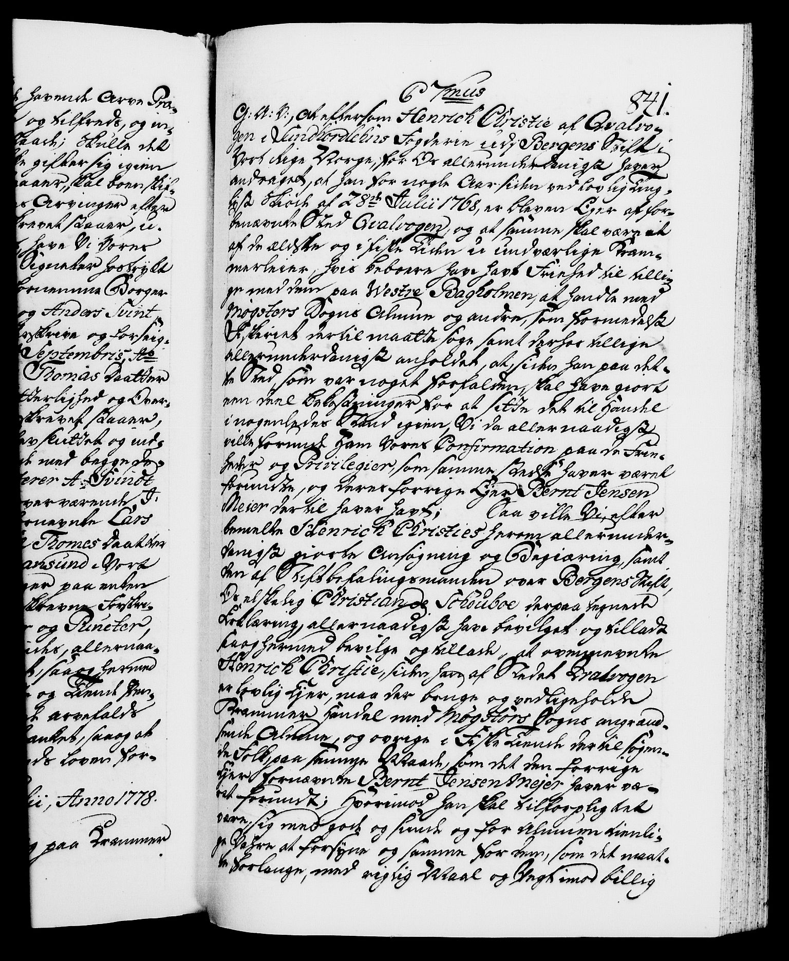 Danske Kanselli 1572-1799, RA/EA-3023/F/Fc/Fca/Fcaa/L0047: Norske registre, 1776-1778, p. 841a