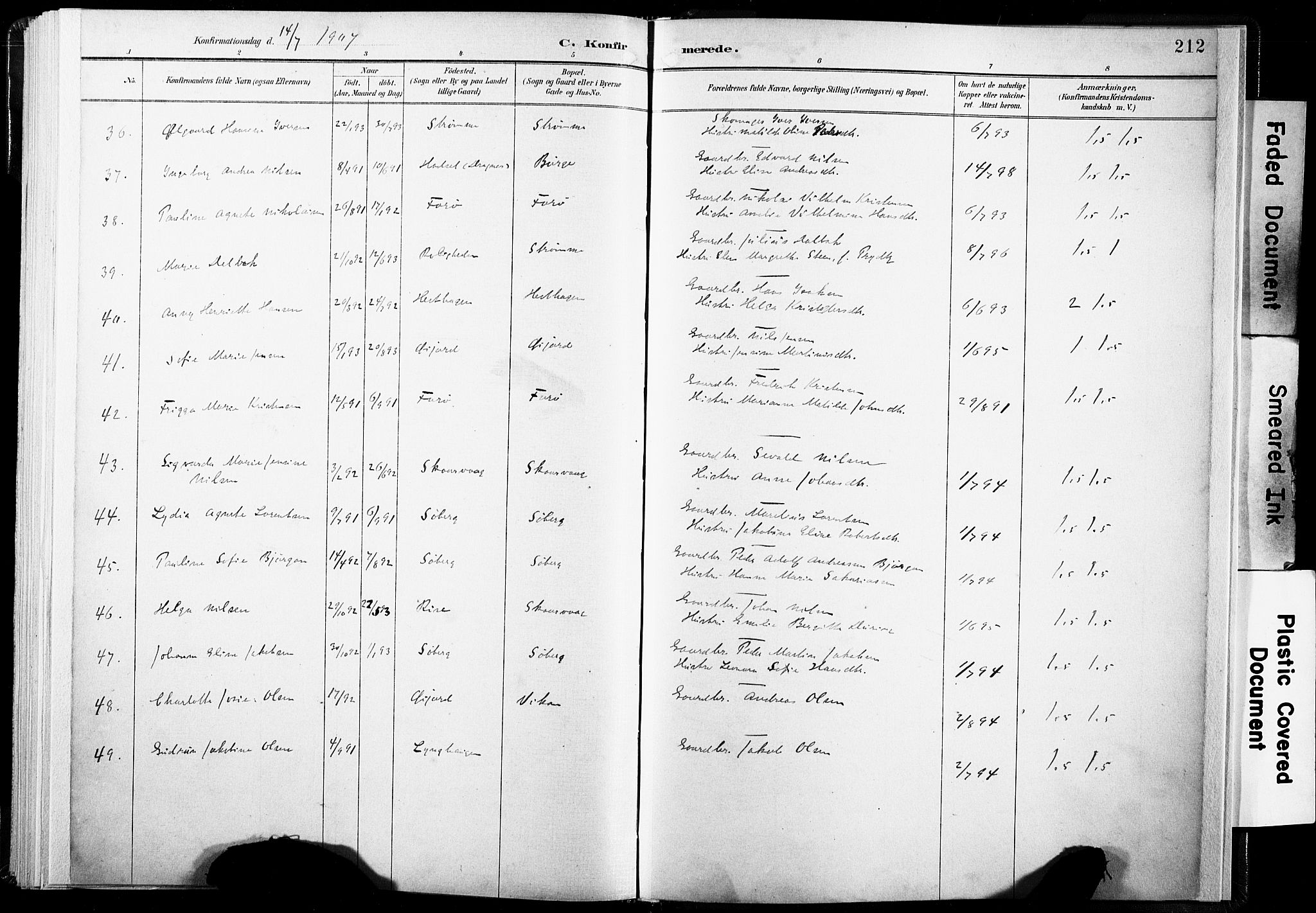 Ministerialprotokoller, klokkerbøker og fødselsregistre - Nordland, AV/SAT-A-1459/891/L1304: Parish register (official) no. 891A09, 1895-1921, p. 212