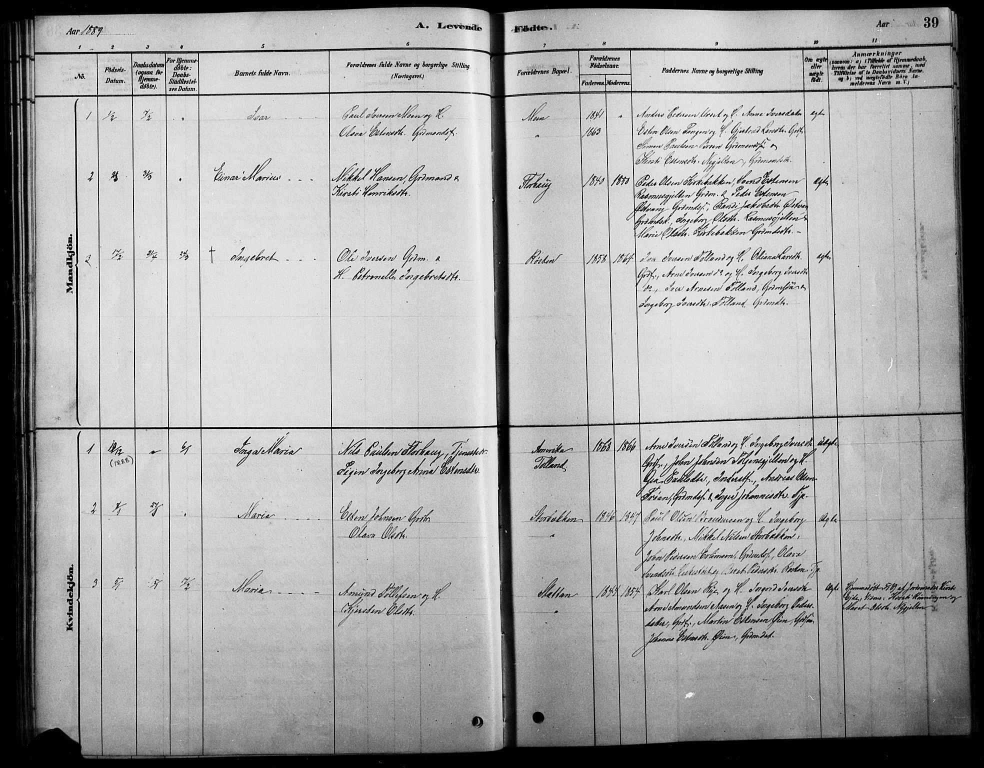 Tolga prestekontor, SAH/PREST-062/L/L0007: Parish register (copy) no. 7, 1878-1919, p. 39