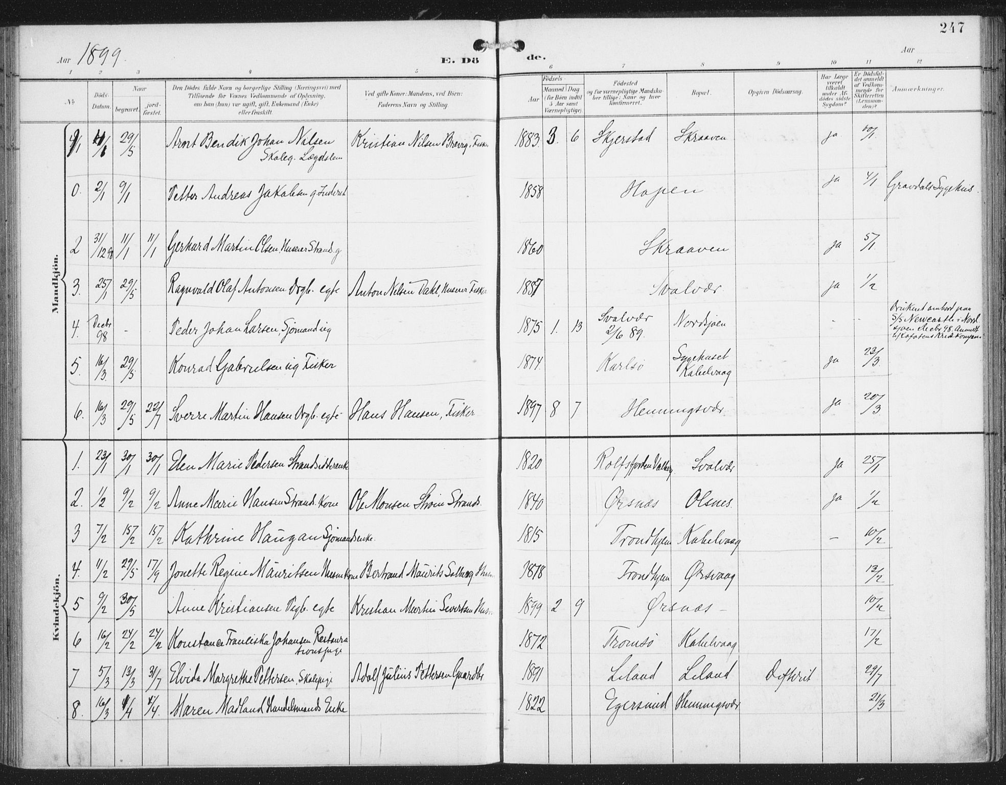 Ministerialprotokoller, klokkerbøker og fødselsregistre - Nordland, AV/SAT-A-1459/874/L1062: Parish register (official) no. 874A06, 1899-1907, p. 247