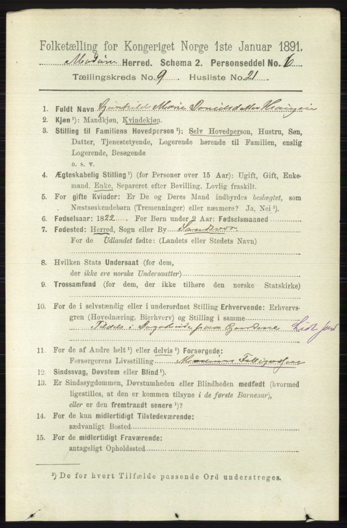 RA, 1891 census for 0623 Modum, 1891, p. 3586