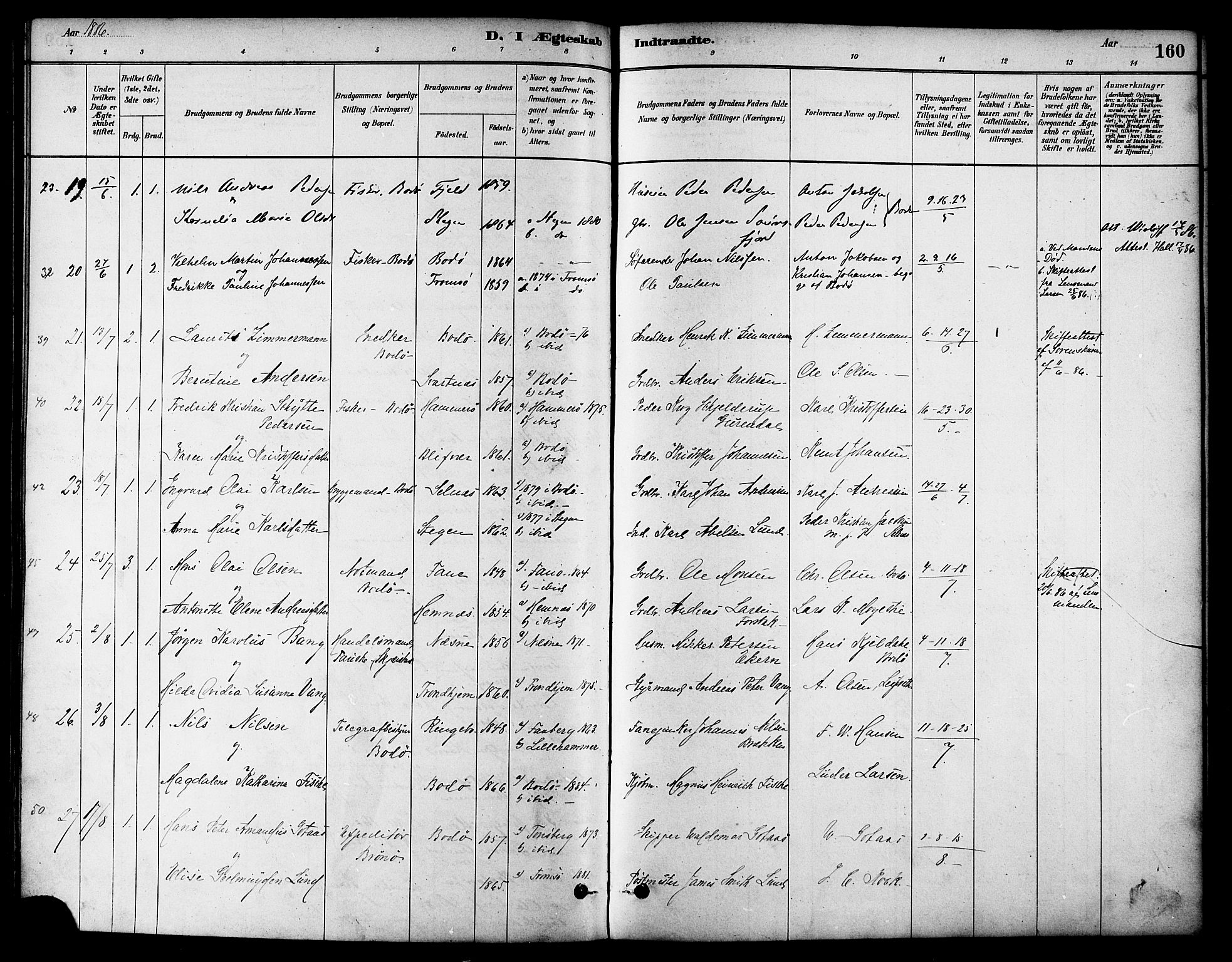 Ministerialprotokoller, klokkerbøker og fødselsregistre - Nordland, AV/SAT-A-1459/801/L0030: Parish register (copy) no. 801C05, 1879-1887, p. 160