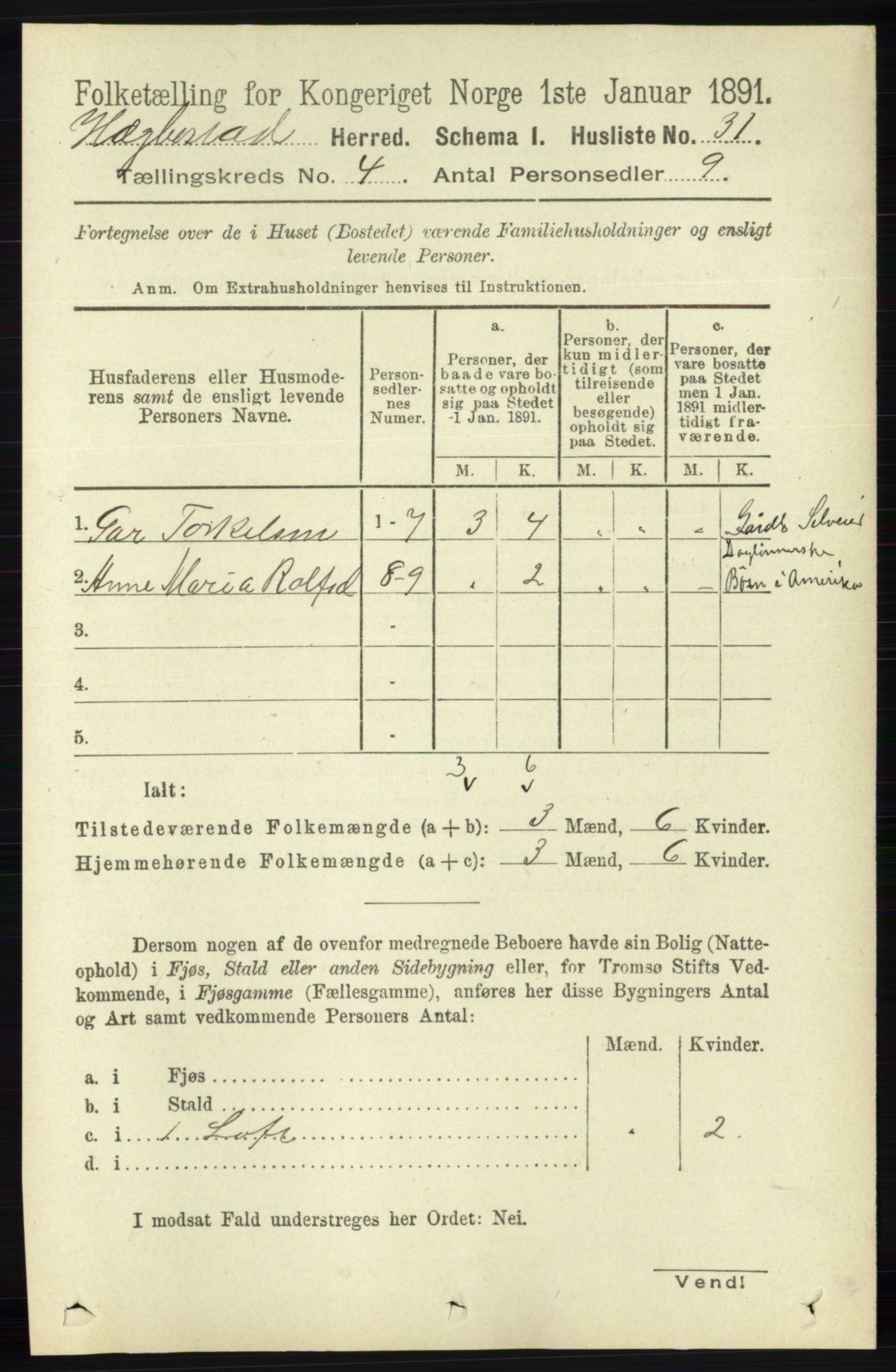 RA, 1891 census for 1034 Hægebostad, 1891, p. 1175