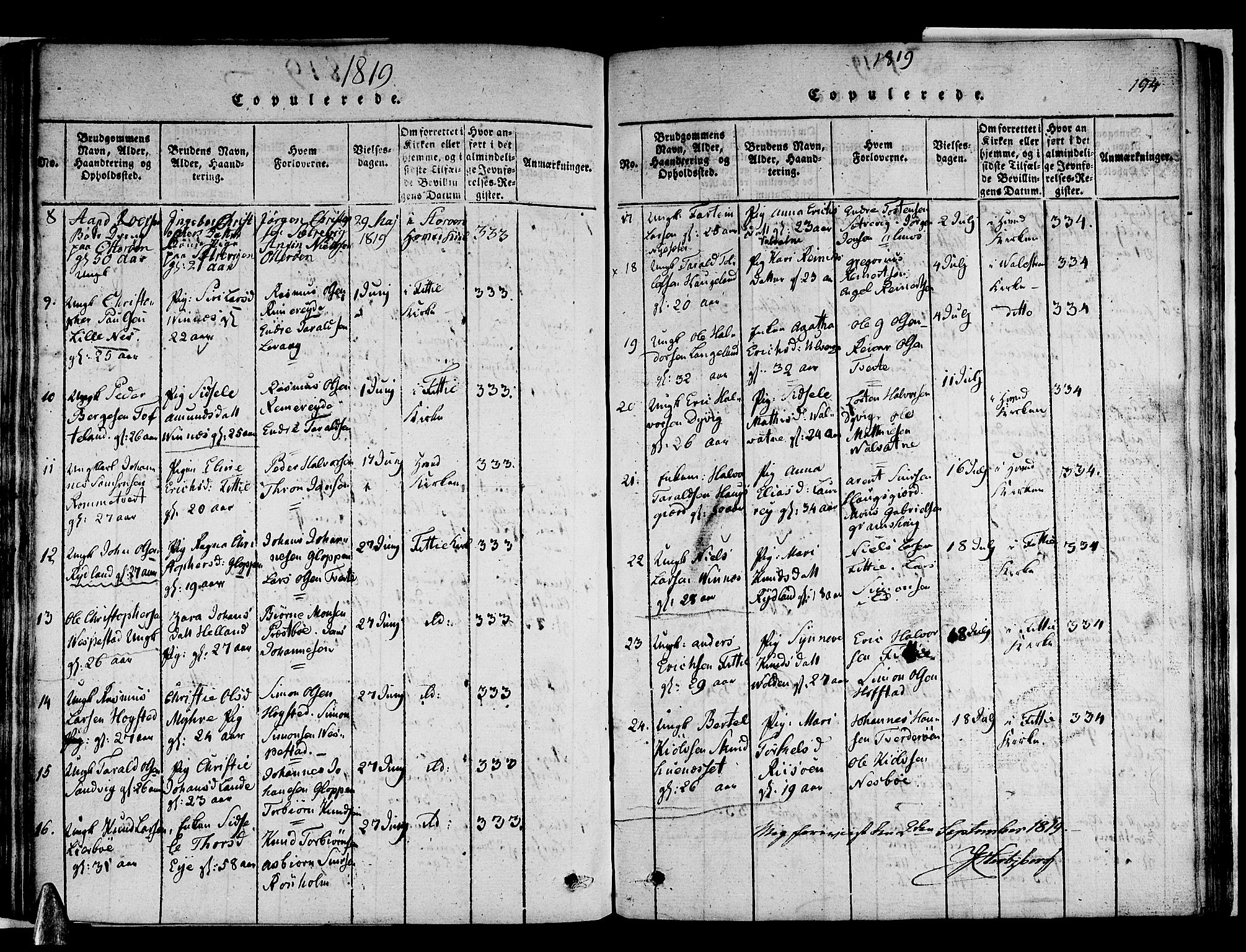 Stord sokneprestembete, AV/SAB-A-78201/H/Haa: Parish register (official) no. A 5, 1816-1825, p. 194