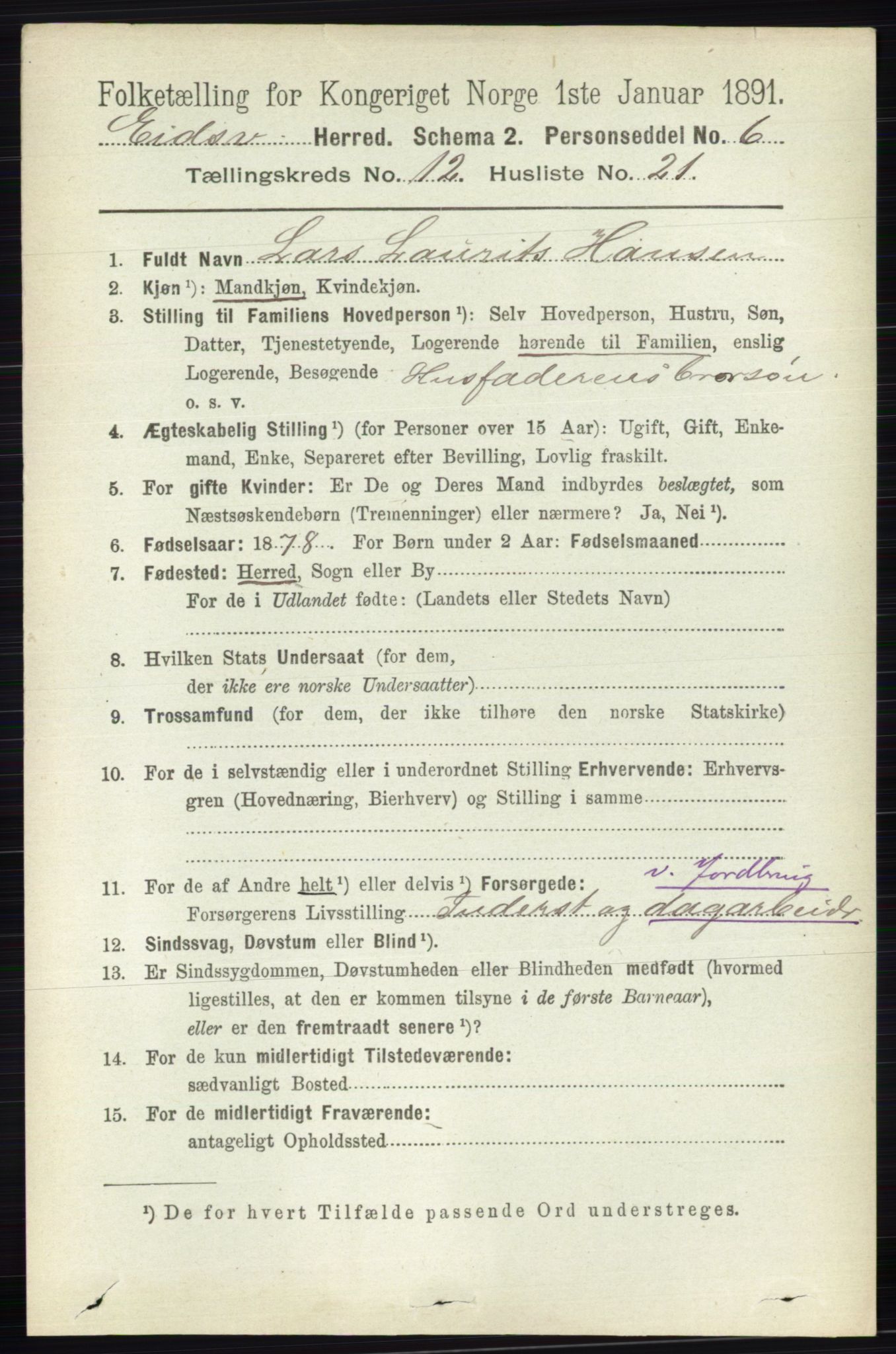 RA, 1891 census for 0237 Eidsvoll, 1891, p. 8590