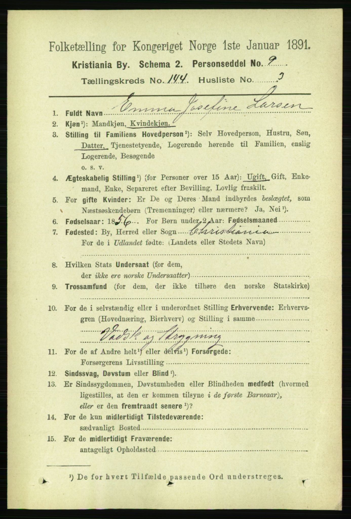 RA, 1891 census for 0301 Kristiania, 1891, p. 79052