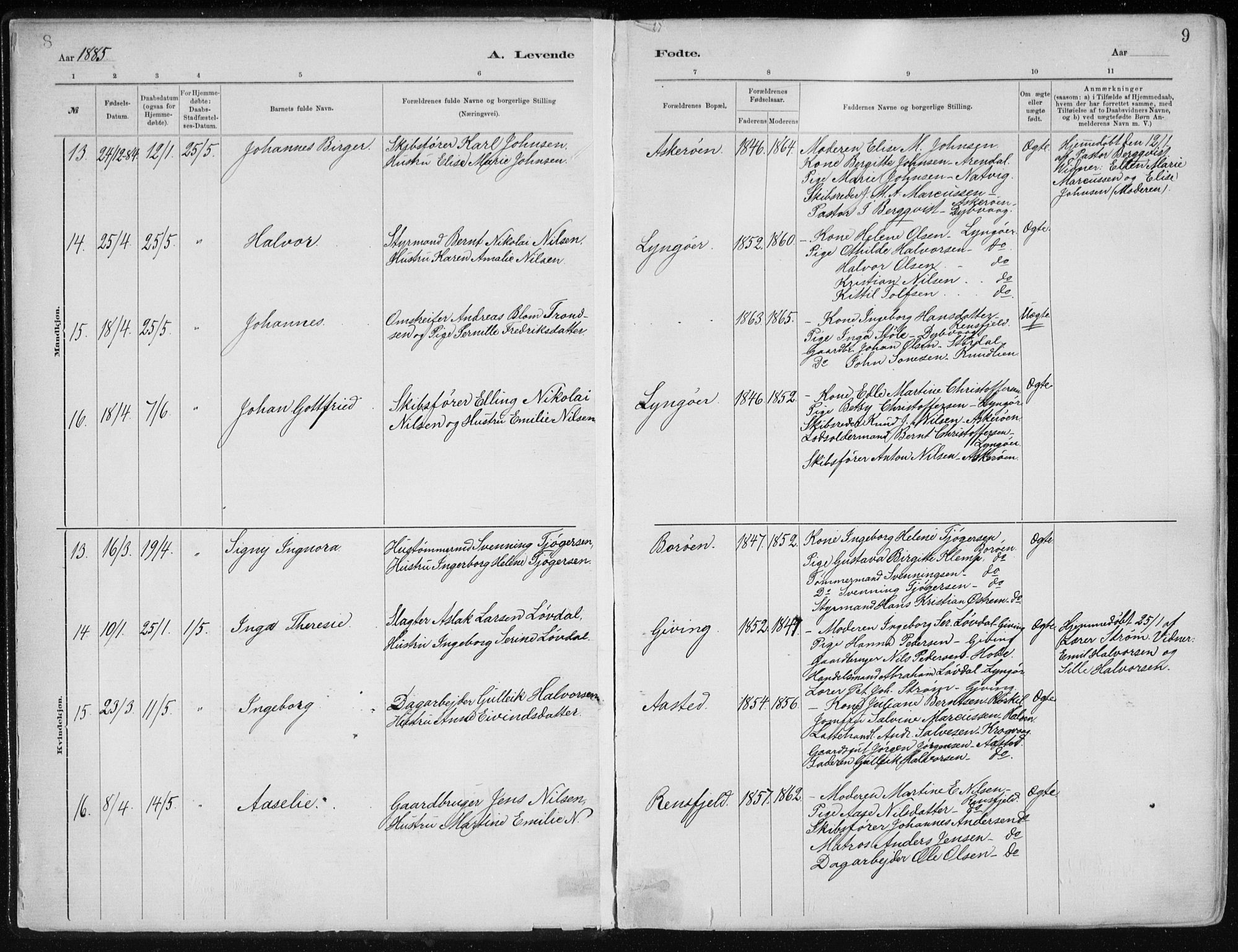 Dypvåg sokneprestkontor, SAK/1111-0007/F/Fa/Faa/L0008: Parish register (official) no. A 8, 1885-1906, p. 8-9