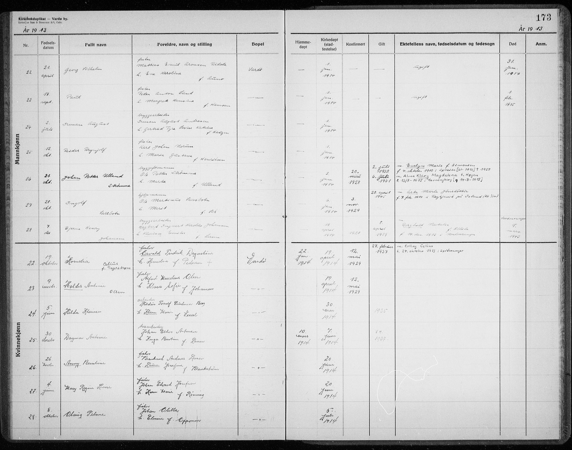 Vardø sokneprestkontor, AV/SATØ-S-1332/H/Hc/L0001kirkerekon: Other parish register no. 1, 1900-1914, p. 173