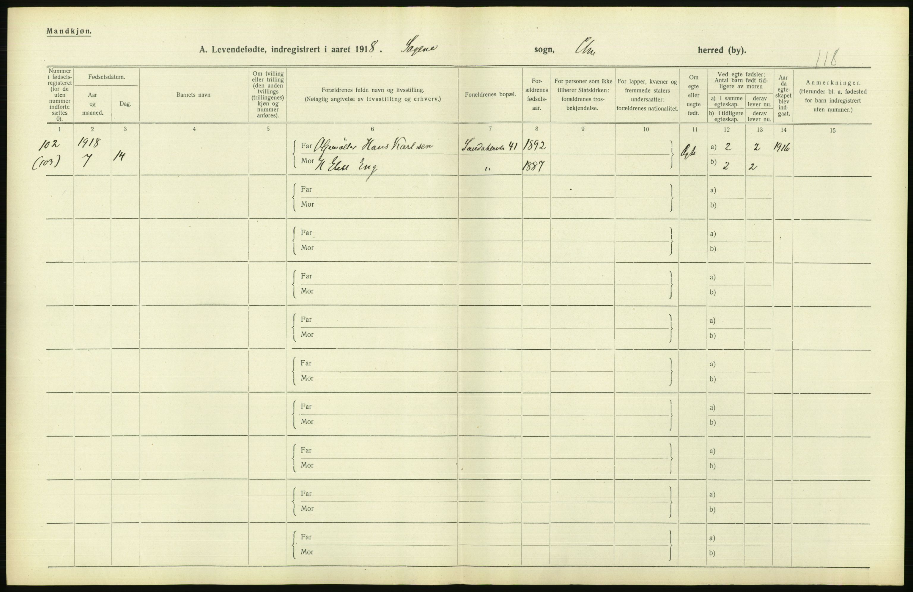 Statistisk sentralbyrå, Sosiodemografiske emner, Befolkning, AV/RA-S-2228/D/Df/Dfb/Dfbh/L0008: Kristiania: Levendefødte menn og kvinner., 1918, p. 830
