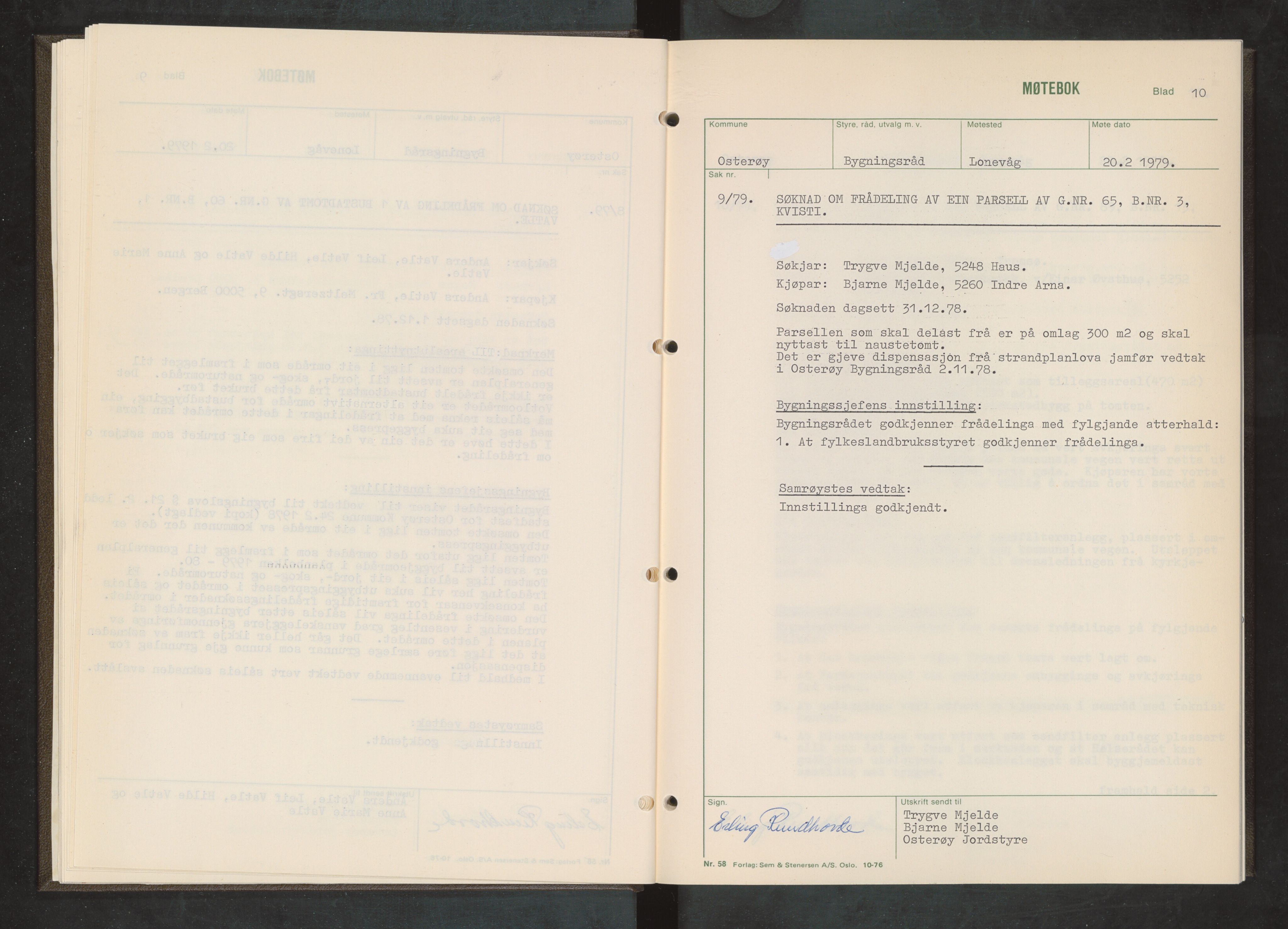 Osterøy kommune. Bygningsrådet, IKAH/1253b-511/A/Aa/L0012: Møtebok Osterøy bygningsråd, 1979