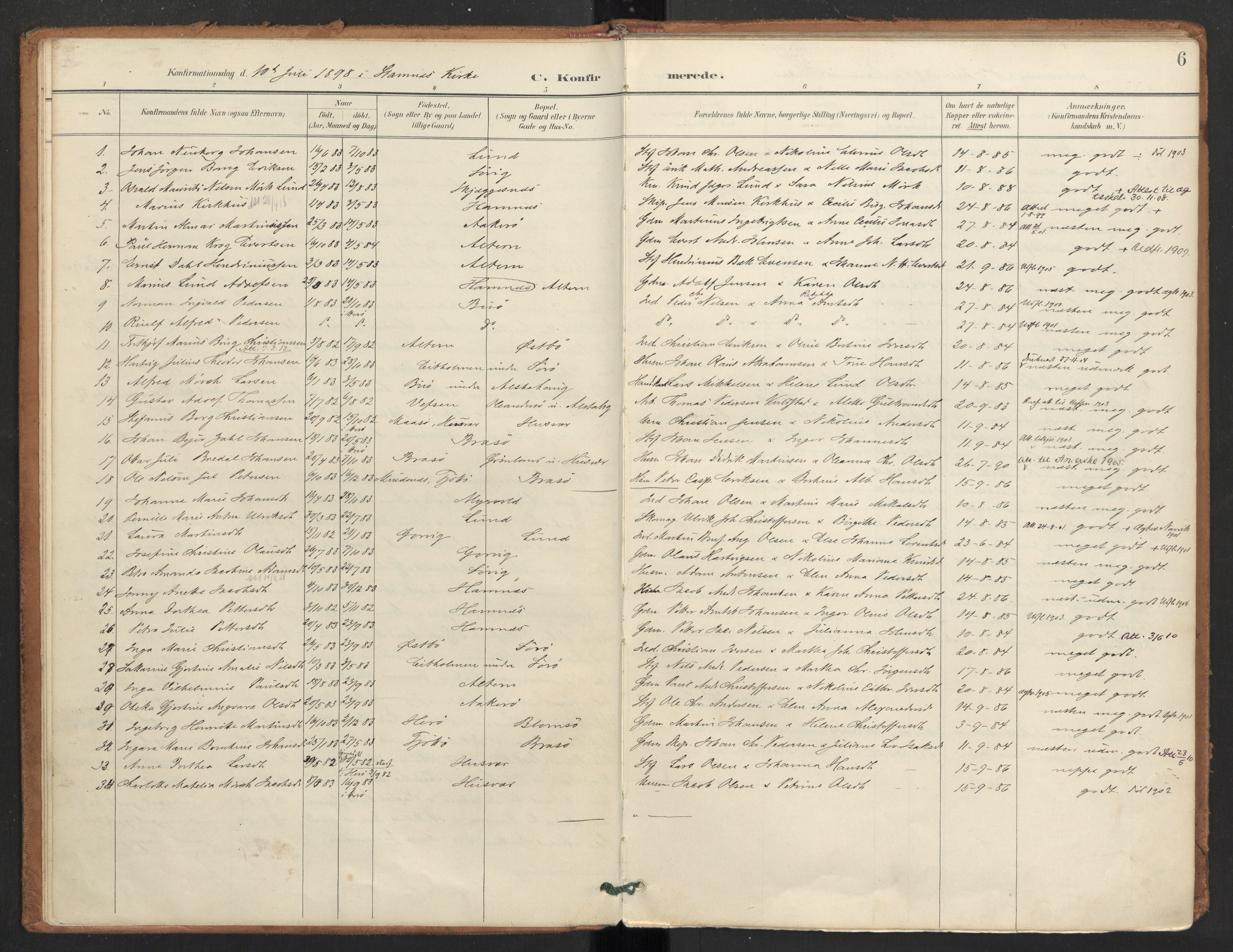 Ministerialprotokoller, klokkerbøker og fødselsregistre - Nordland, SAT/A-1459/830/L0454: Parish register (official) no. 830A18, 1897-1913, p. 6