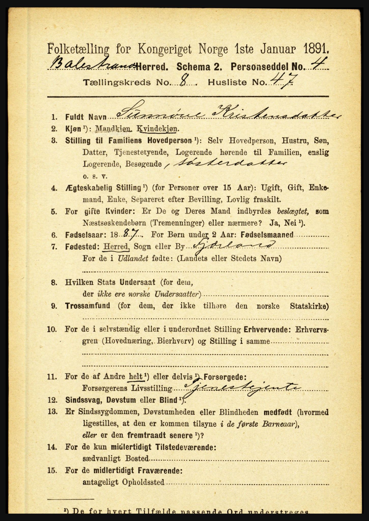 RA, 1891 census for 1418 Balestrand, 1891, p. 2011