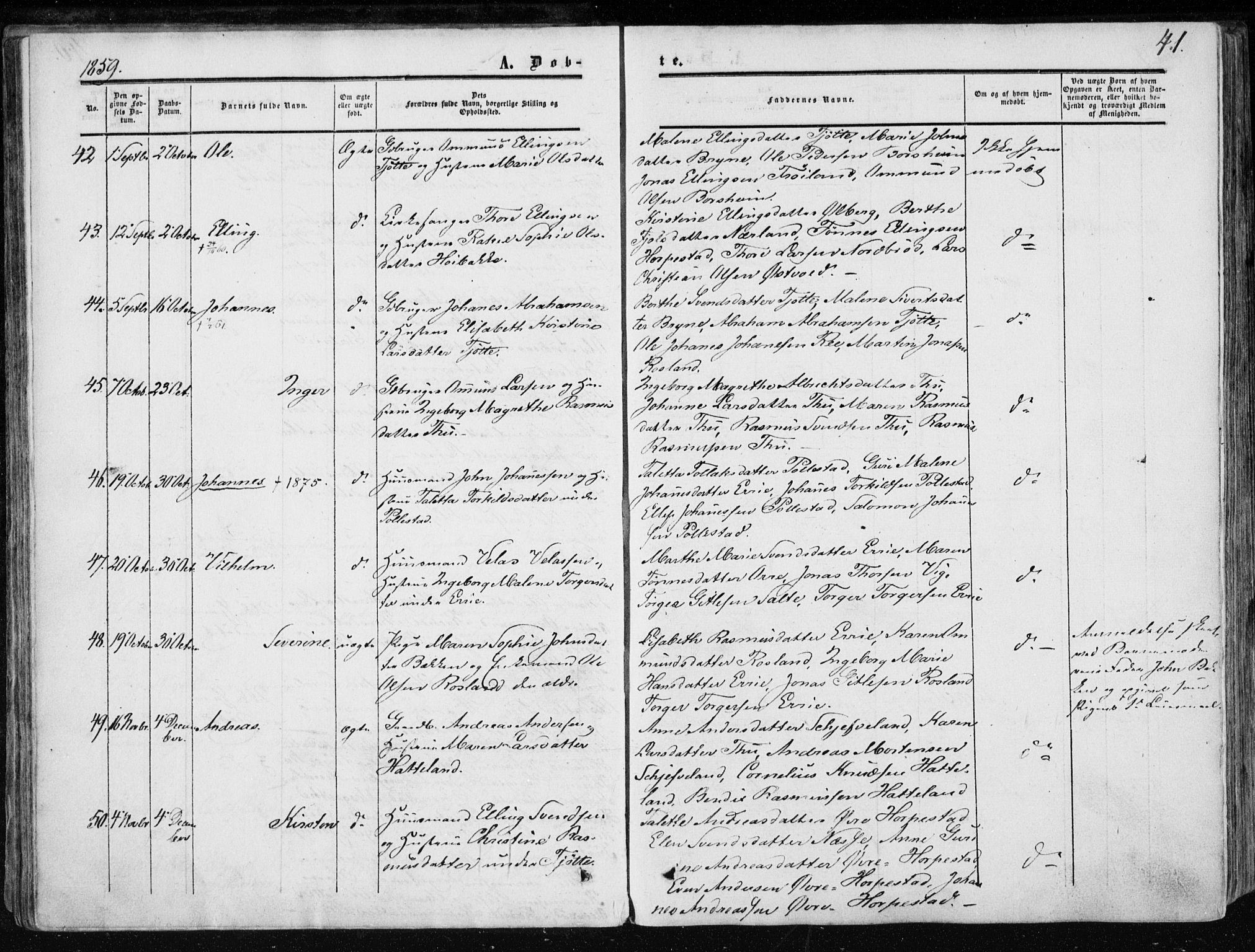 Klepp sokneprestkontor, AV/SAST-A-101803/001/3/30BA/L0005: Parish register (official) no. A 5, 1853-1870, p. 41