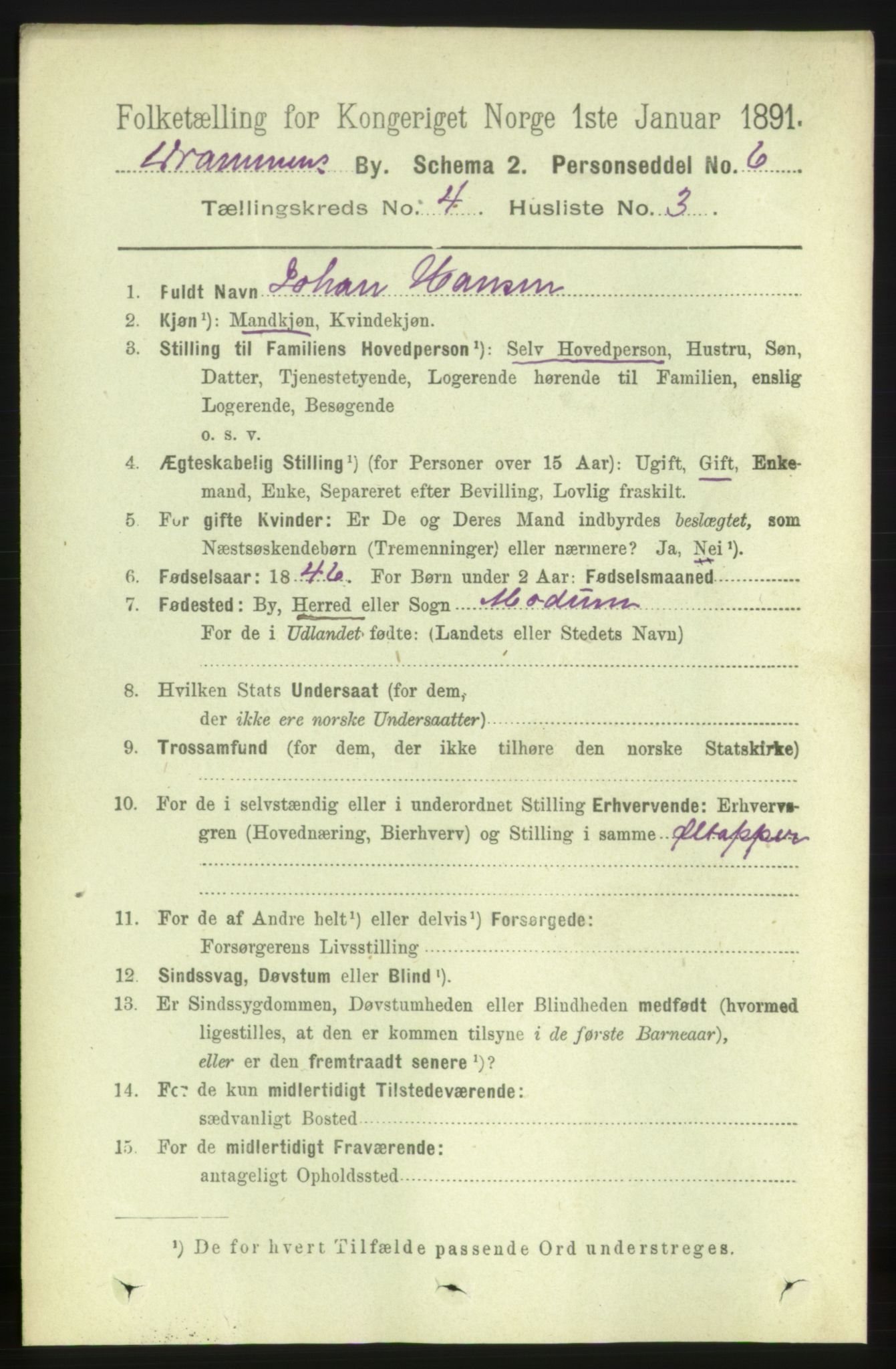 RA, 1891 census for 0602 Drammen, 1891, p. 5320