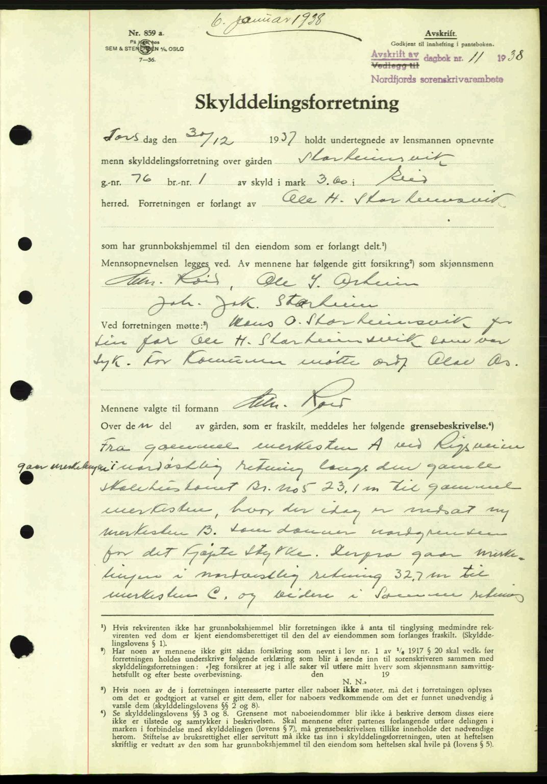 Nordfjord sorenskriveri, AV/SAB-A-2801/02/02b/02bj/L0002: Mortgage book no. A2, 1937-1938, Diary no: : 11/1938