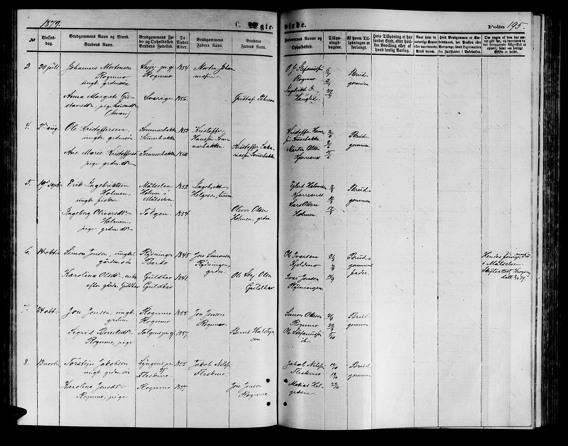 Målselv sokneprestembete, AV/SATØ-S-1311/G/Ga/Gab/L0003klokker: Parish register (copy) no. 3, 1874-1885, p. 195