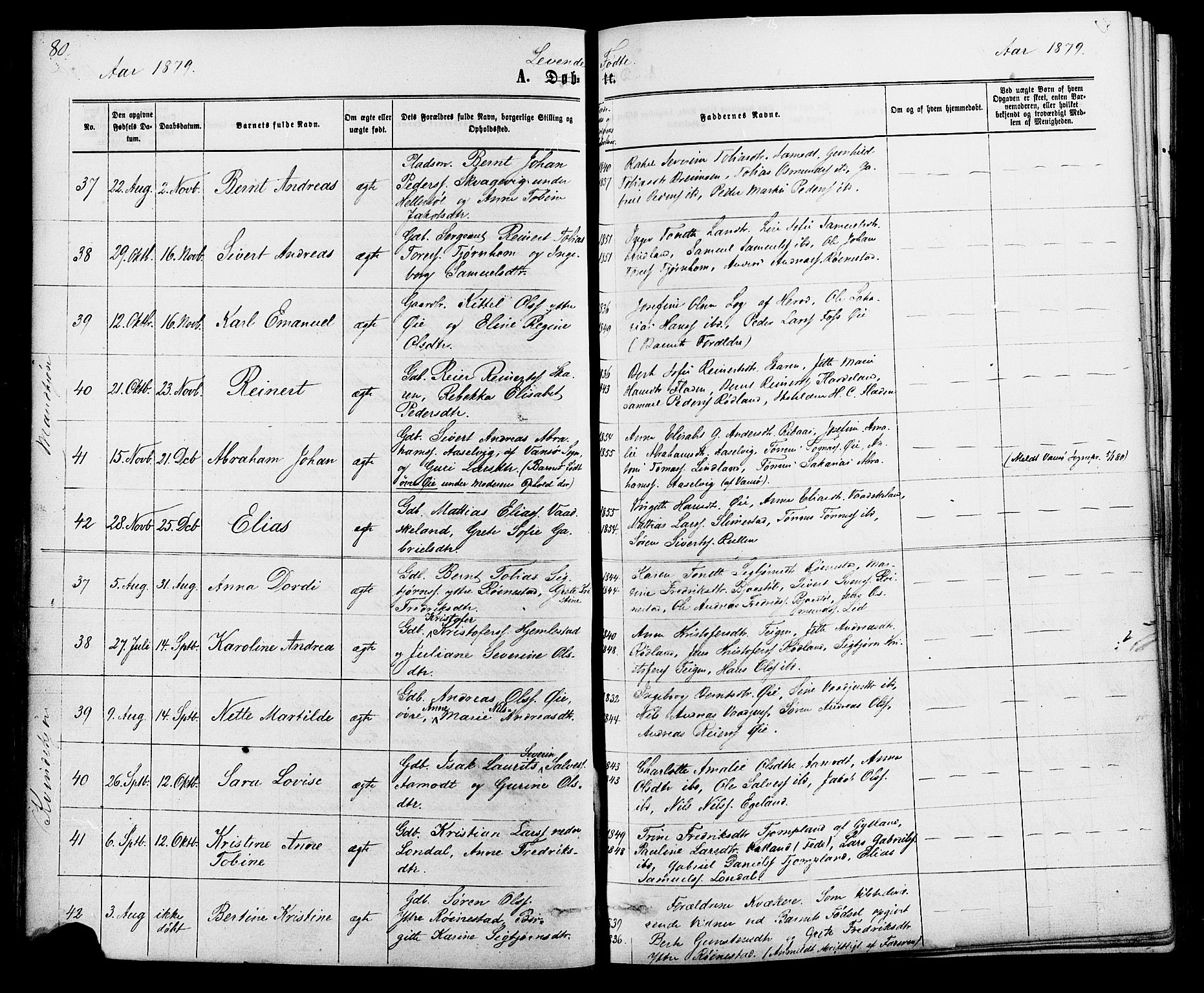 Kvinesdal sokneprestkontor, AV/SAK-1111-0026/F/Fa/Fab/L0007: Parish register (official) no. A 7, 1870-1885, p. 80