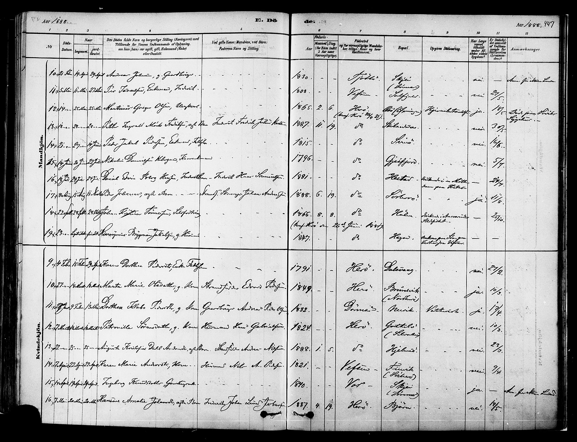 Ministerialprotokoller, klokkerbøker og fødselsregistre - Nordland, AV/SAT-A-1459/834/L0507: Parish register (official) no. 834A05, 1878-1892, p. 447