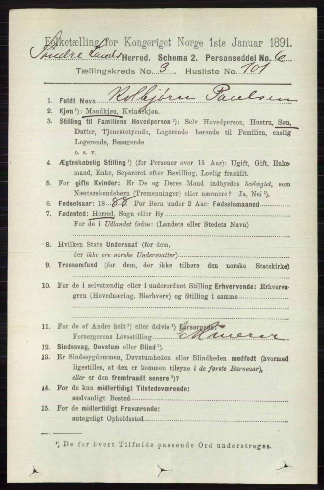 RA, 1891 census for 0536 Søndre Land, 1891, p. 3117