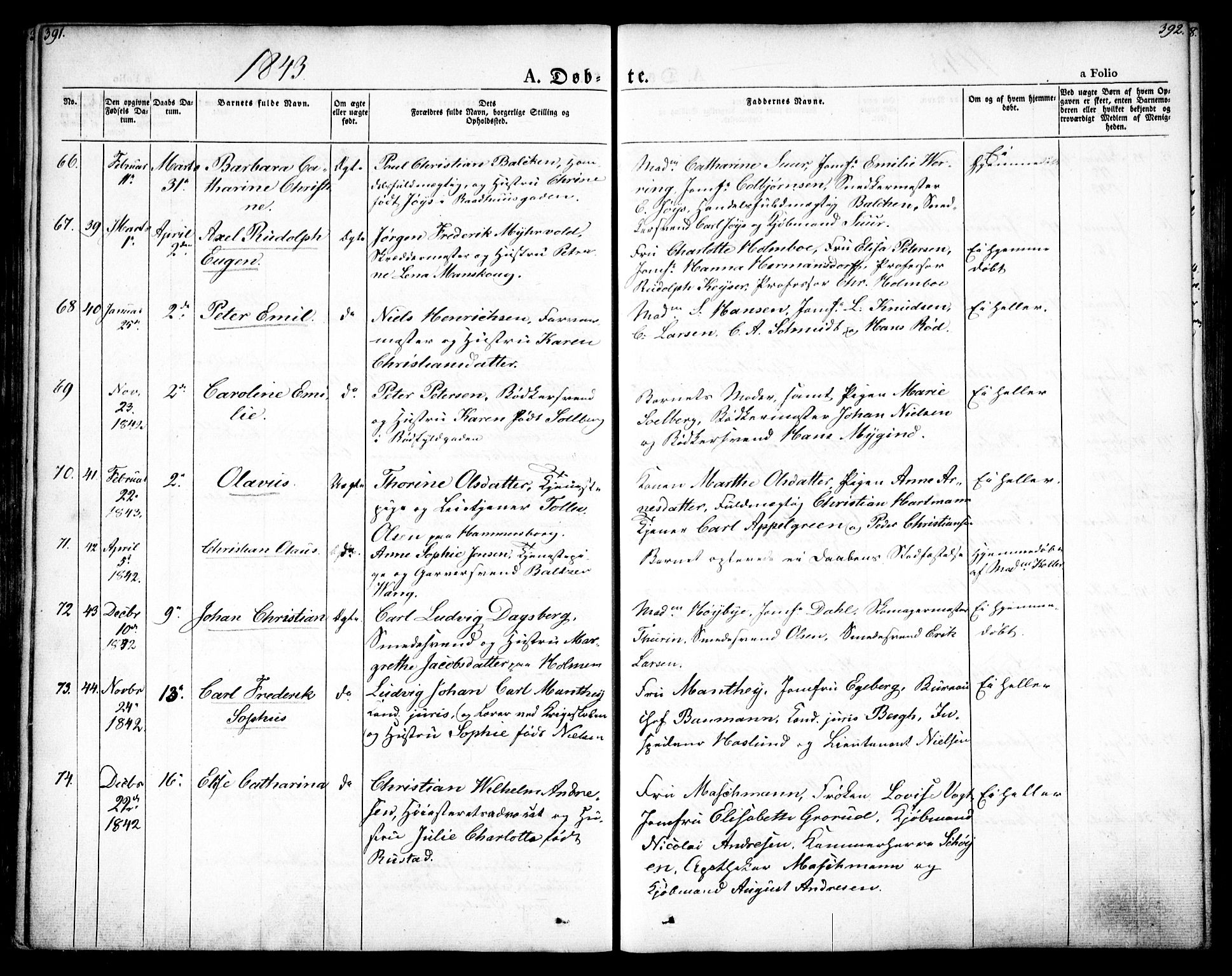 Oslo domkirke Kirkebøker, SAO/A-10752/F/Fa/L0012: Parish register (official) no. 12, 1837-1845, p. 391-392