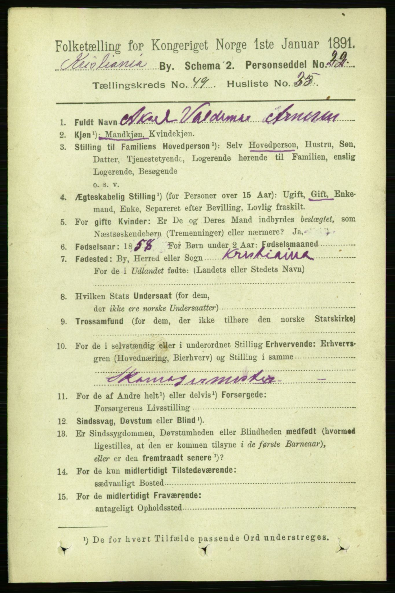 RA, 1891 census for 0301 Kristiania, 1891, p. 28852