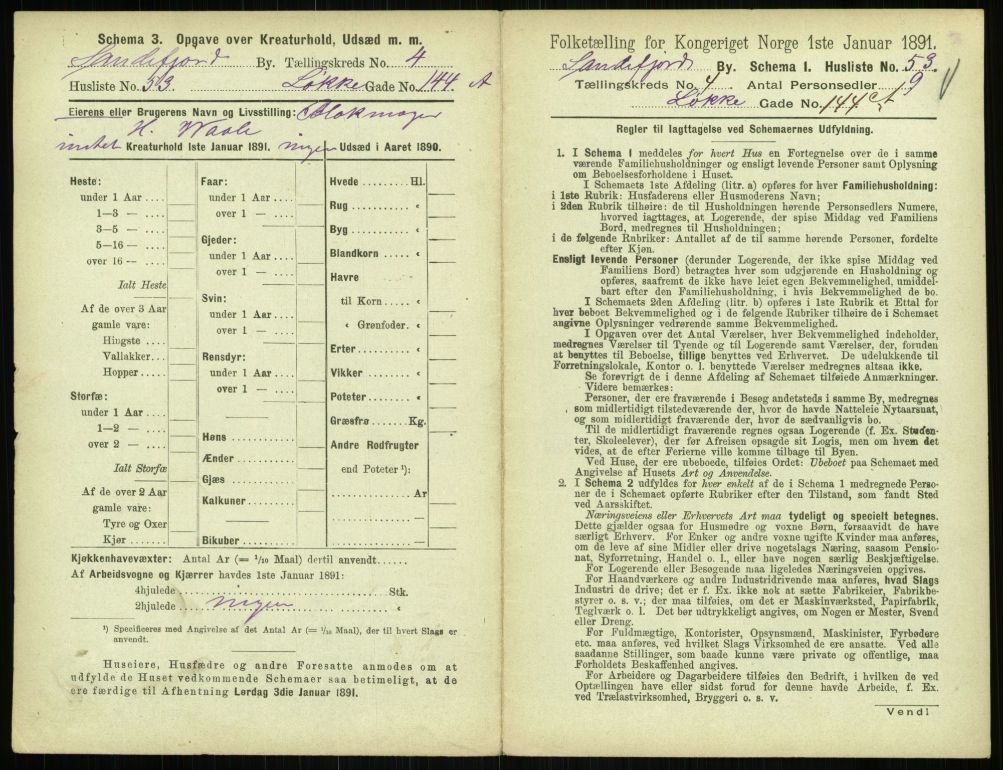 RA, 1891 census for 0706 Sandefjord, 1891, p. 491