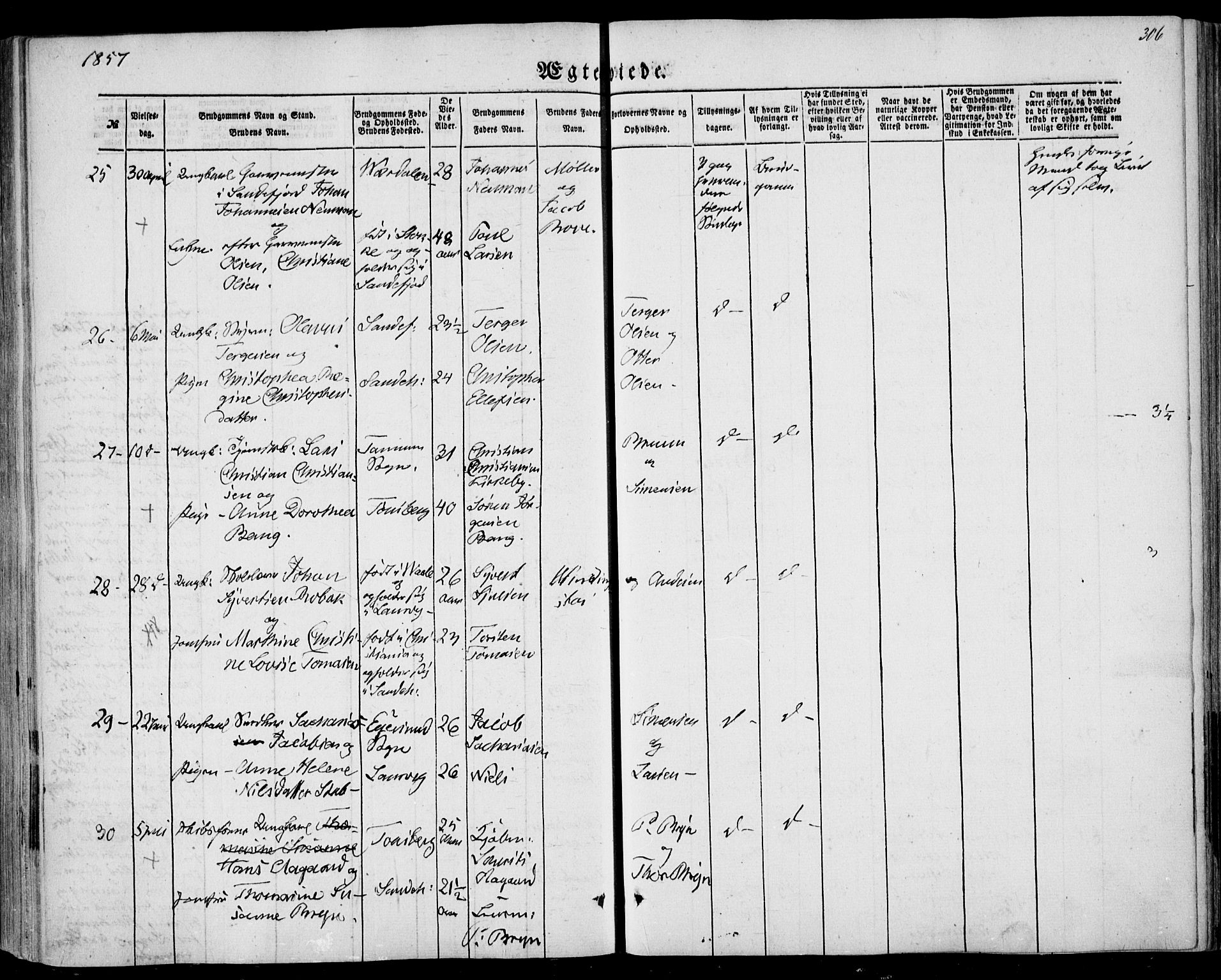 Sandar kirkebøker, SAKO/A-243/F/Fa/L0007: Parish register (official) no. 7, 1855-1861, p. 306