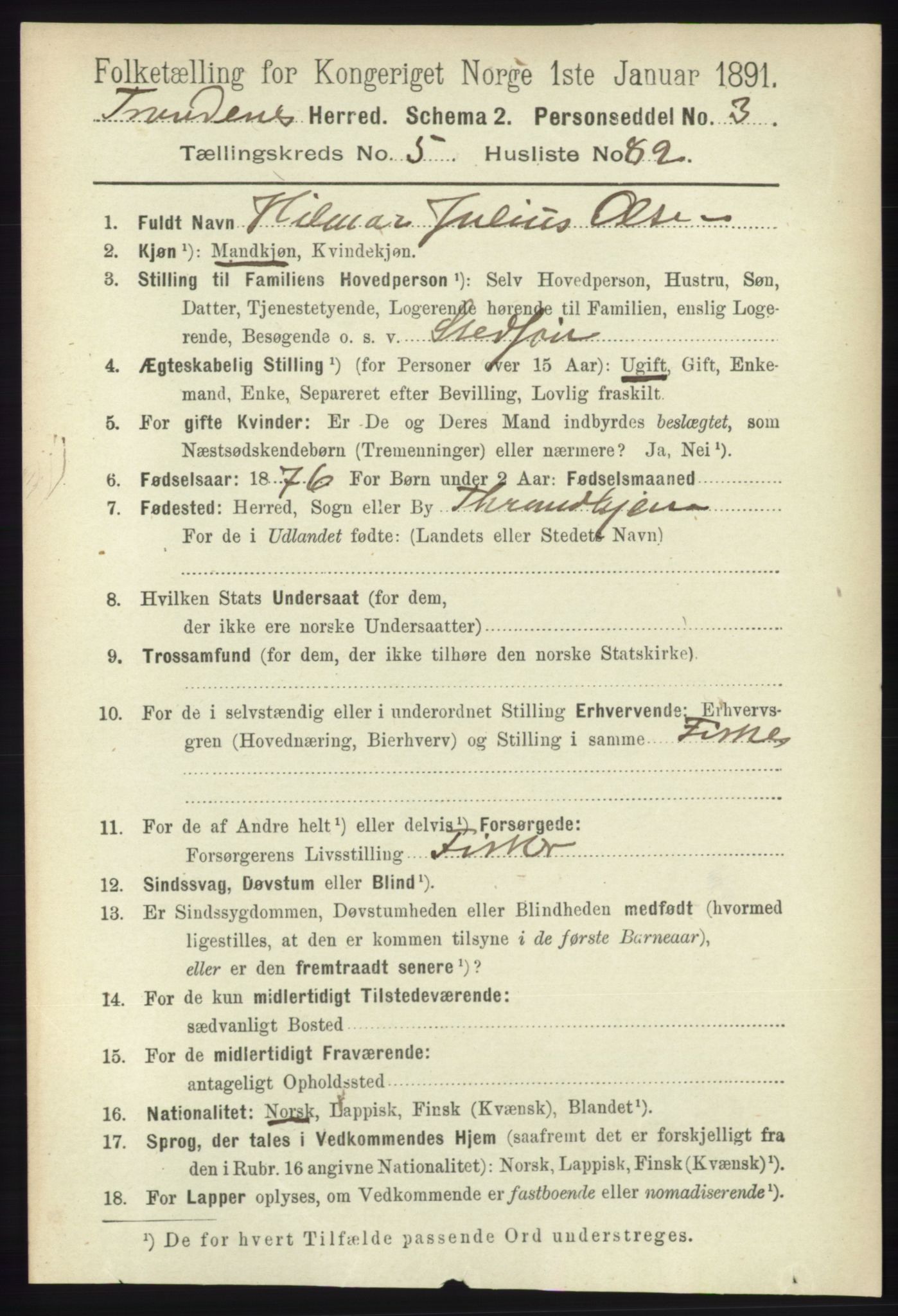 RA, 1891 census for 1914 Trondenes, 1891, p. 3434