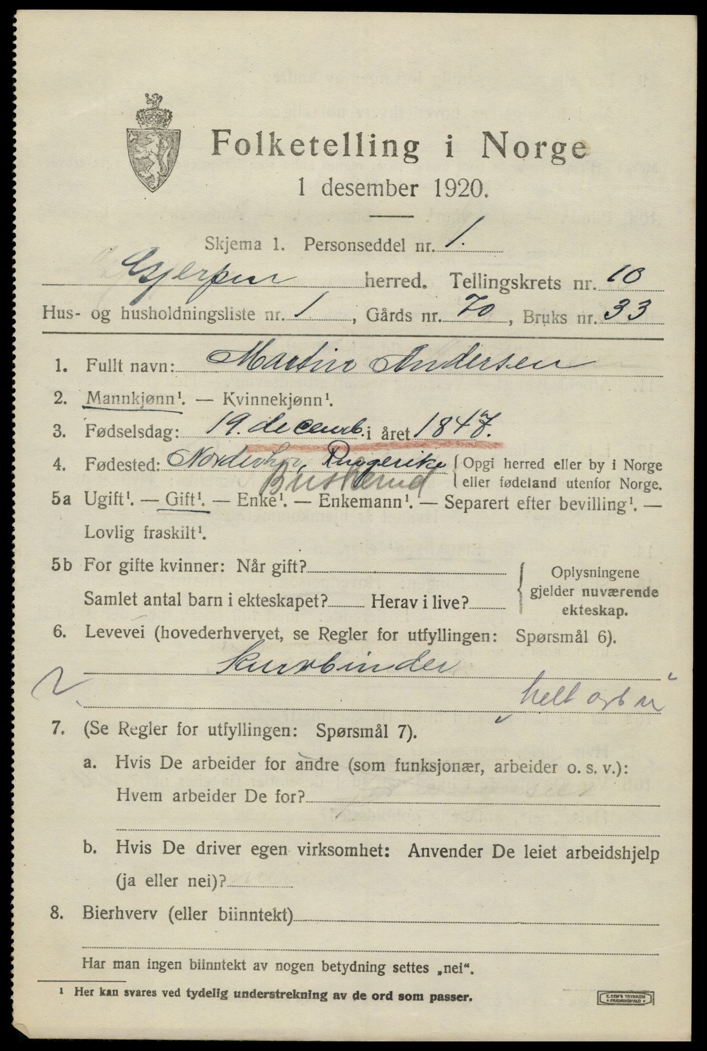 SAKO, 1920 census for Gjerpen, 1920, p. 11484