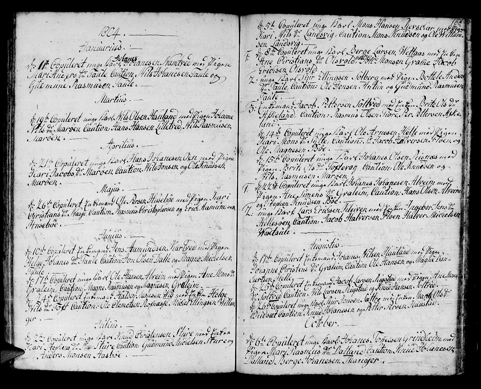 Manger sokneprestembete, AV/SAB-A-76801/H/Haa: Parish register (official) no. A 2, 1792-1815, p. 168
