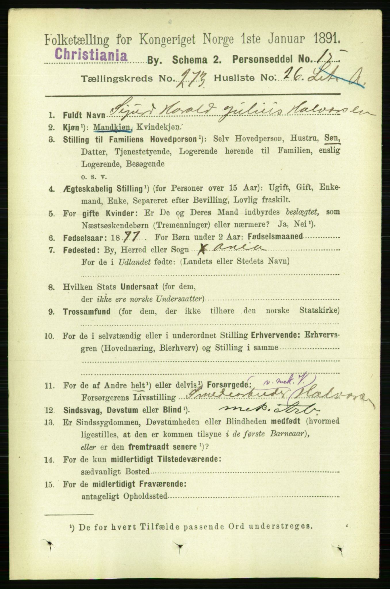 RA, 1891 census for 0301 Kristiania, 1891, p. 166281