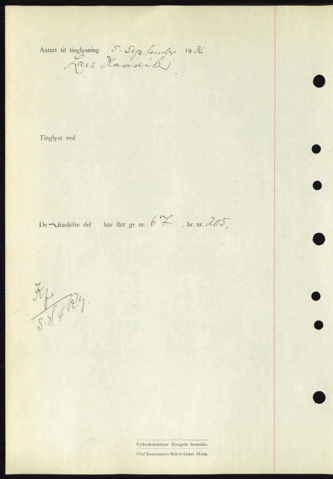 Gjerpen sorenskriveri, SAKO/A-216/G/Ga/Gae/L0067: Mortgage book no. A-66 - A-68, 1936-1937, Diary no: : 2081/1936