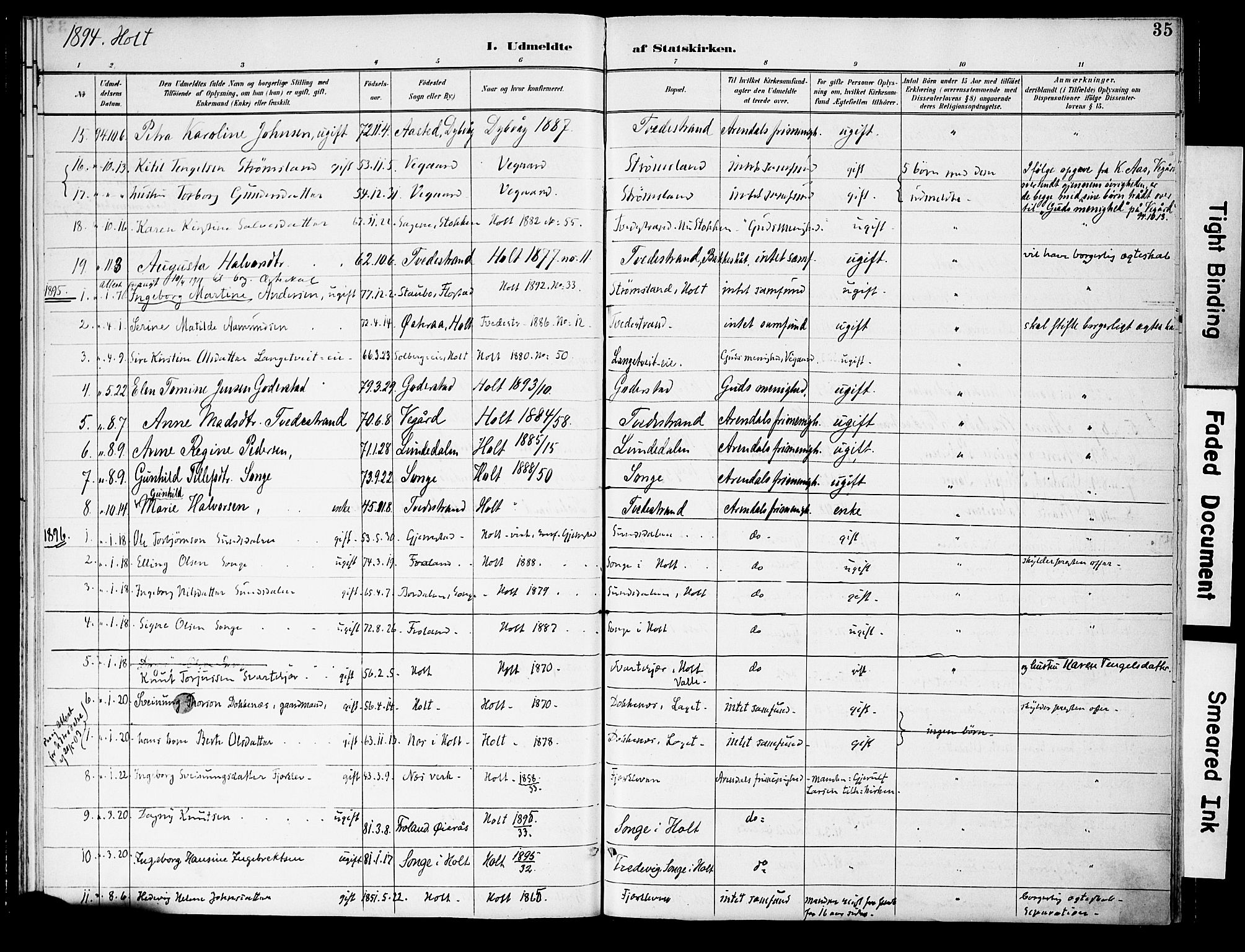 Holt sokneprestkontor, AV/SAK-1111-0021/F/Fa/L0011: Parish register (official) no. A 11, 1880-1931, p. 35