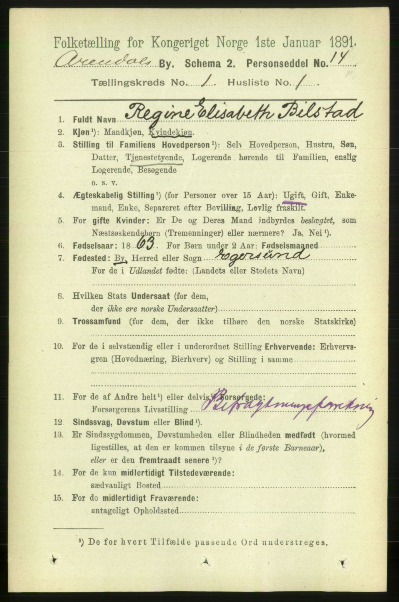 RA, 1891 census for 0903 Arendal, 1891, p. 940