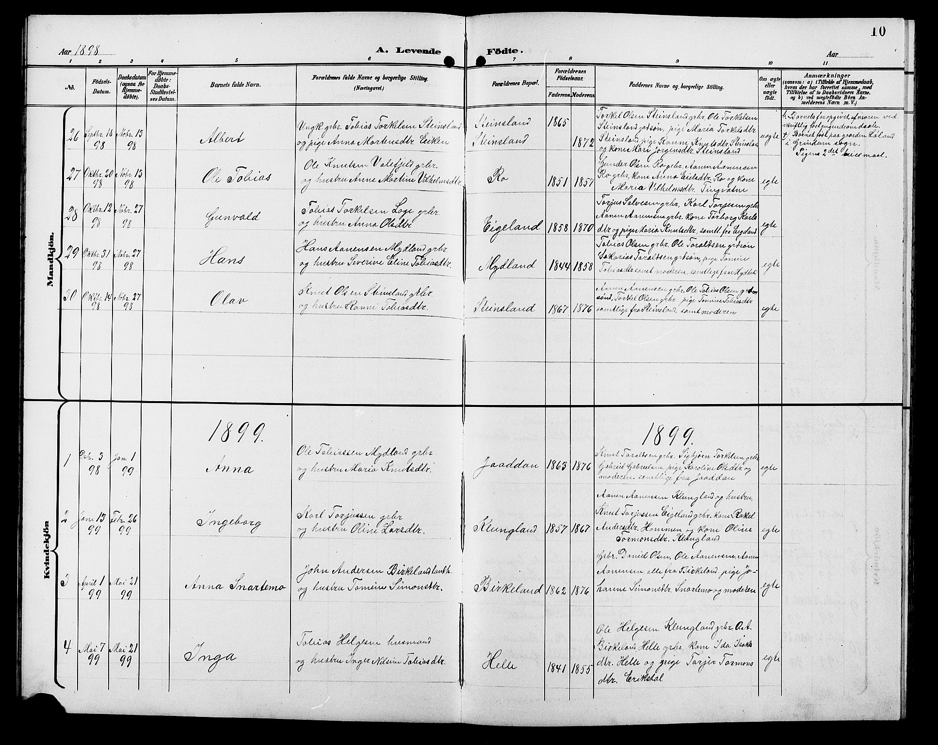 Hægebostad sokneprestkontor, SAK/1111-0024/F/Fb/Fba/L0004: Parish register (copy) no. B 4, 1897-1907, p. 10