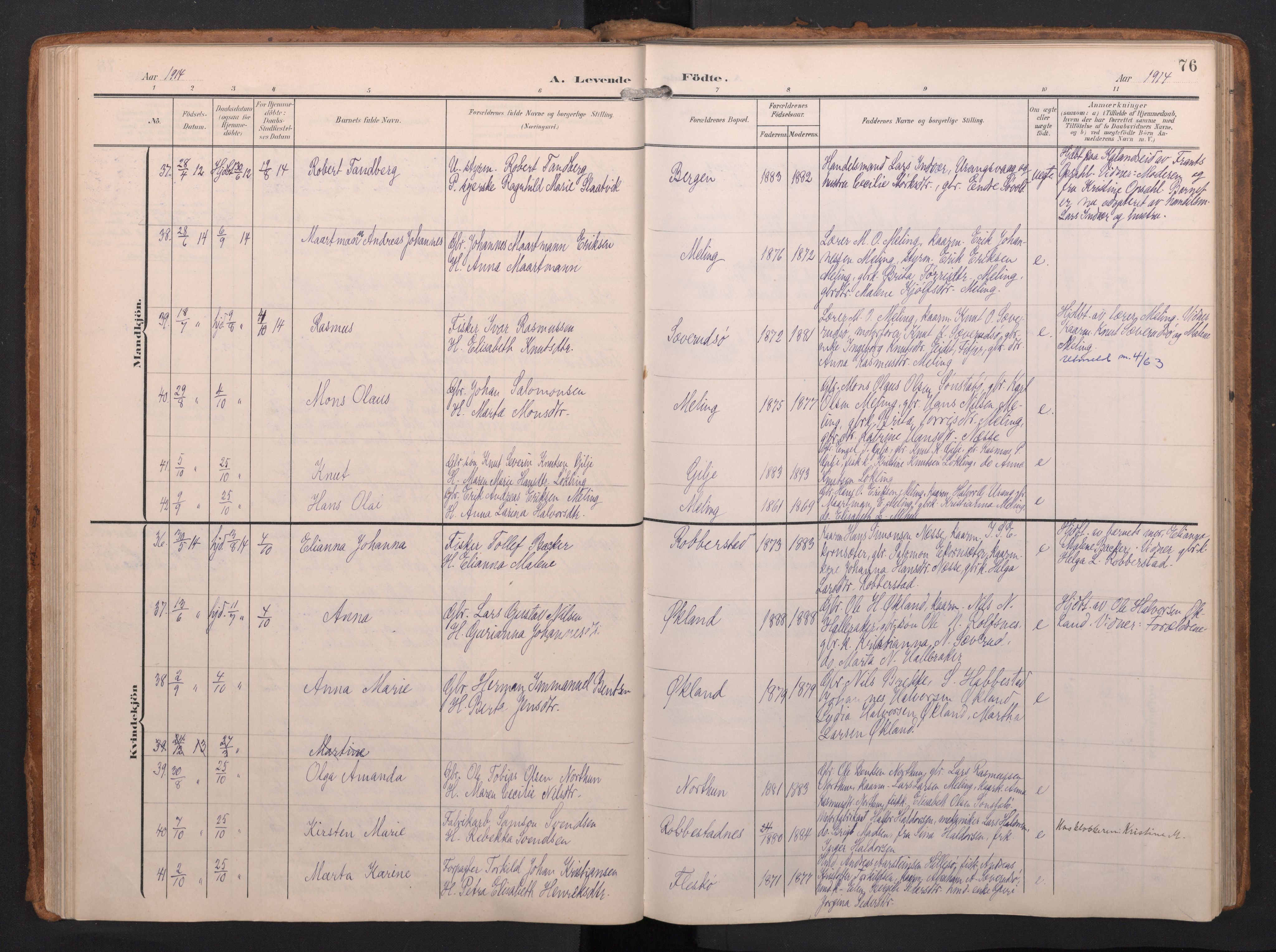 Finnås sokneprestembete, AV/SAB-A-99925/H/Ha/Haa/Haac/L0003: Parish register (official) no. C 3, 1905-1917, p. 76