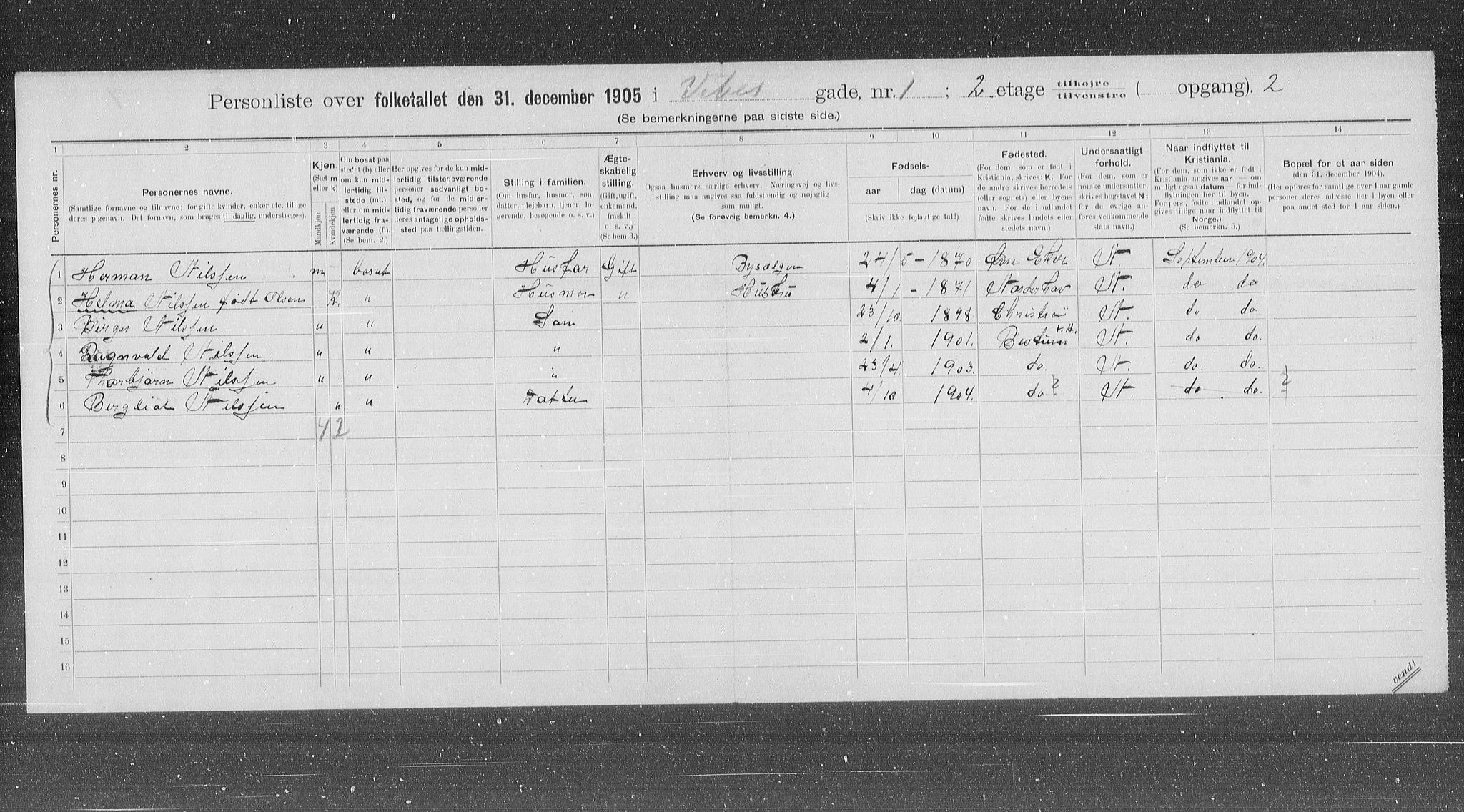 OBA, Municipal Census 1905 for Kristiania, 1905, p. 64463